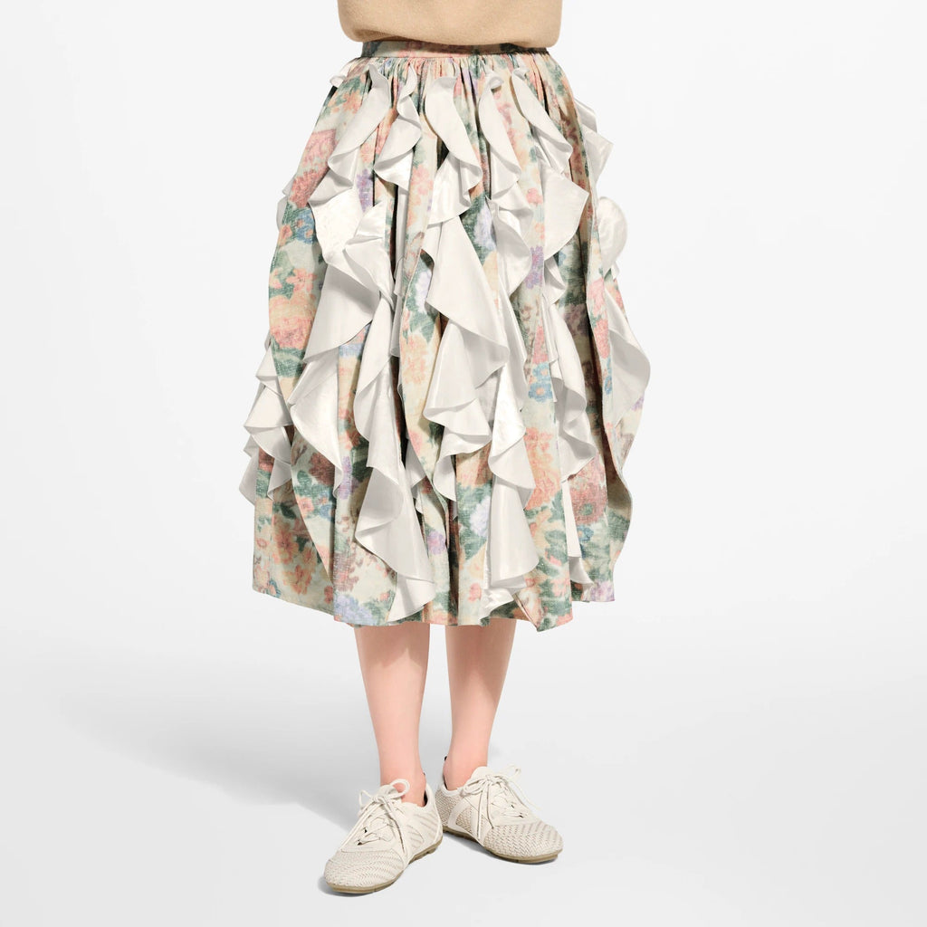 Ruffle Insert Floral Canvas Skirt