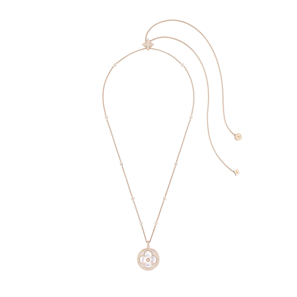 Color Blossom XL Sun Pendant, Pink Gold, White Mother-of-Pearl and Diamonds