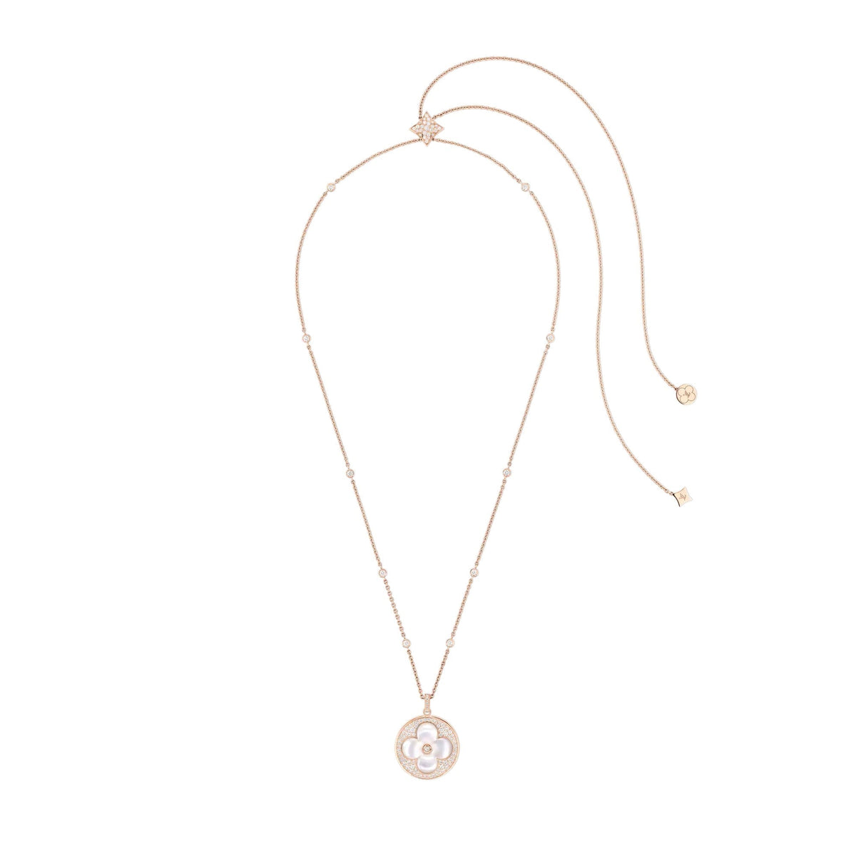 Color Blossom XL Sun Pendant, Pink Gold, White Mother-of-Pearl and Diamonds