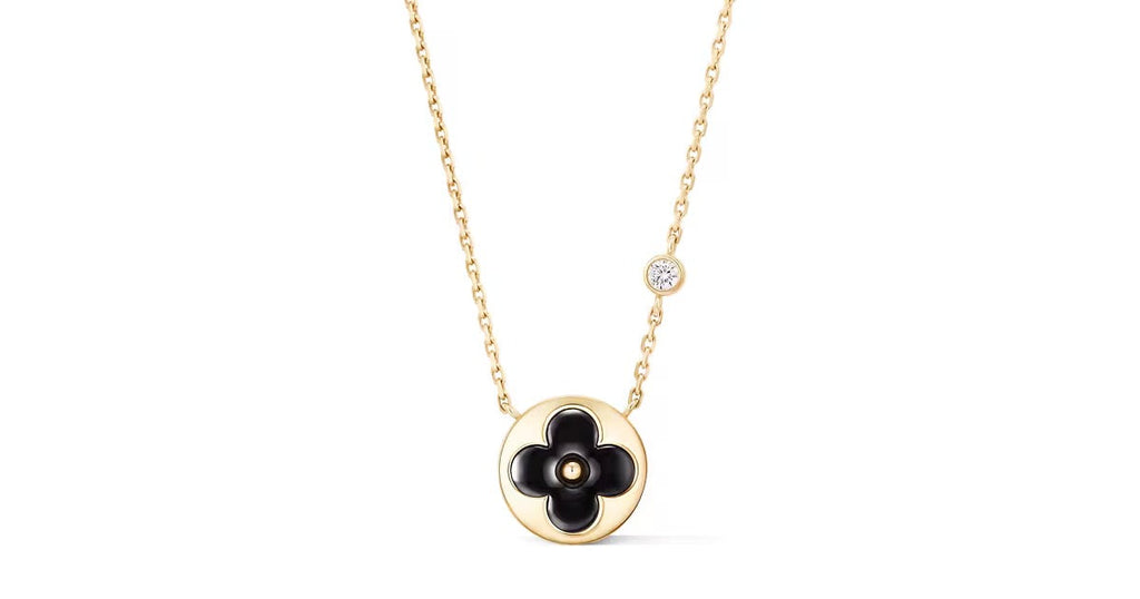 Color Blossom BB Sun Pendant, Yellow Gold, Onyx and Diamond