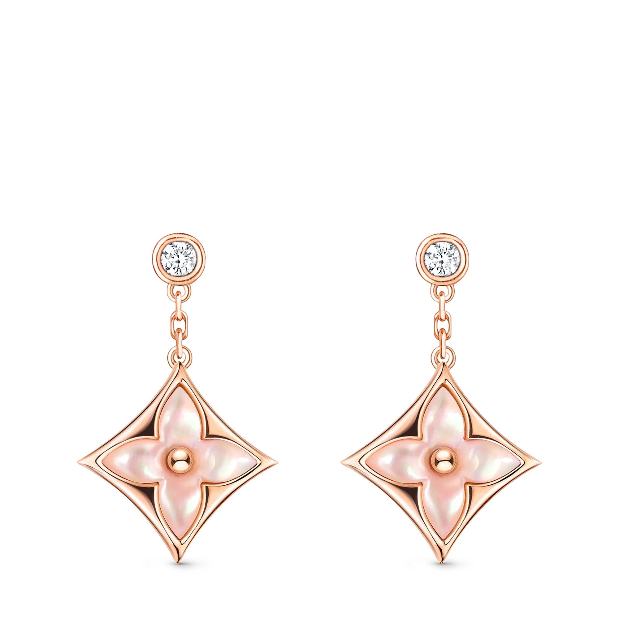 Color Blossom BB Star Earrings, Pink Gold, Pink Mother-of-Pearl and Diamonds