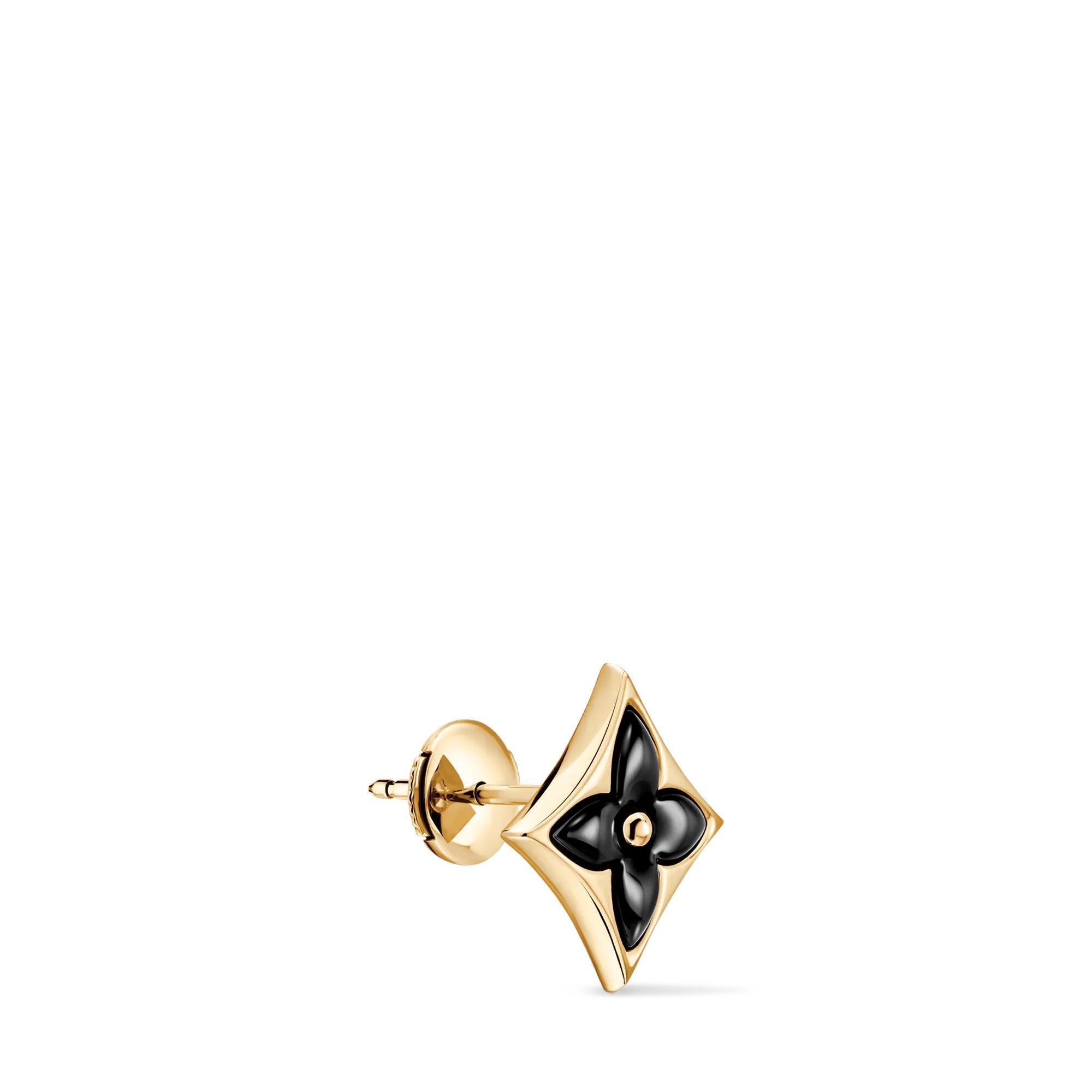 Color Blossom BB Star Ear Stud, Yellow Gold and Onyx - Per Unit