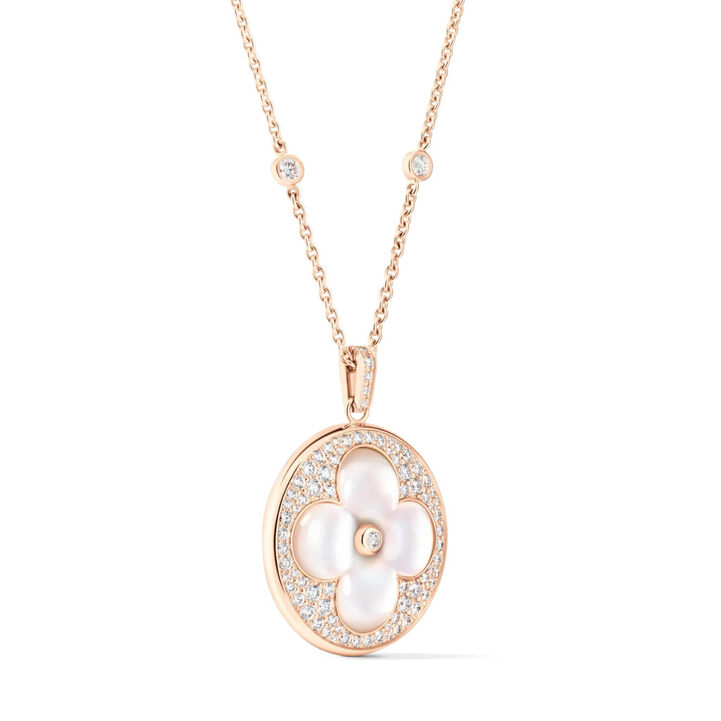 Color Blossom XL Sun Pendant, Pink Gold, White Mother-of-Pearl and Diamonds