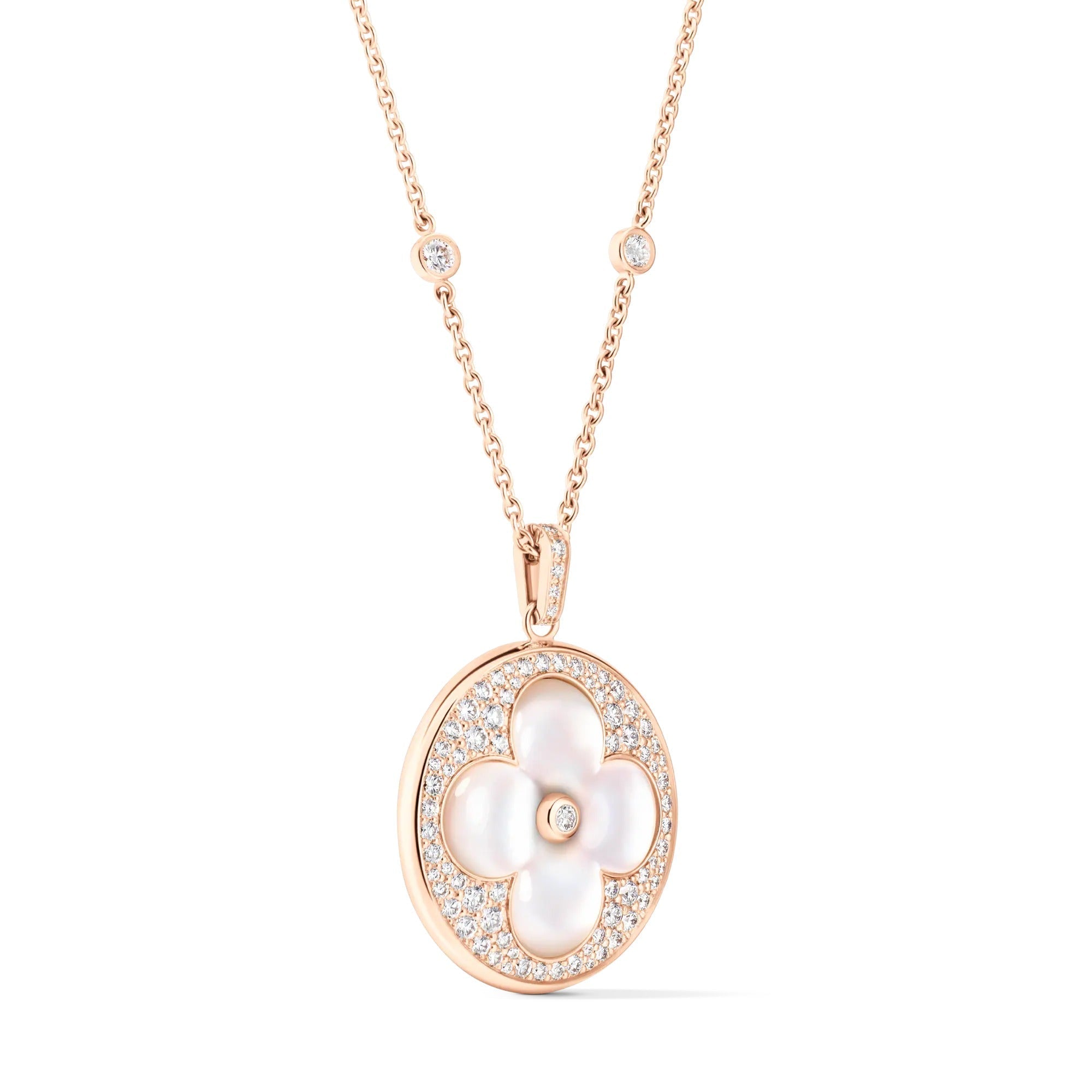 Color Blossom XL Sun Pendant, Pink Gold, White Mother-of-Pearl and Diamonds