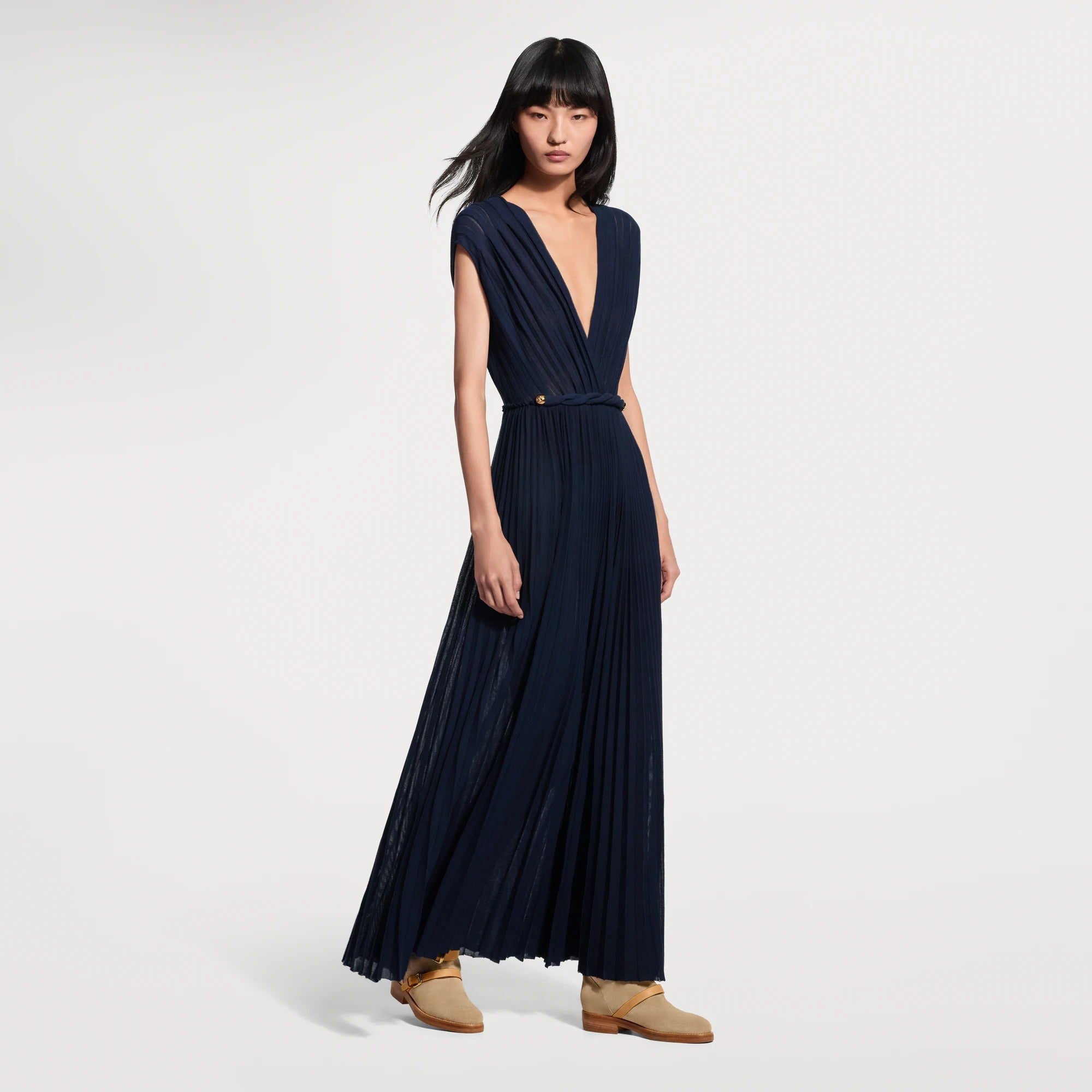 Twist Belt Pleated Dress