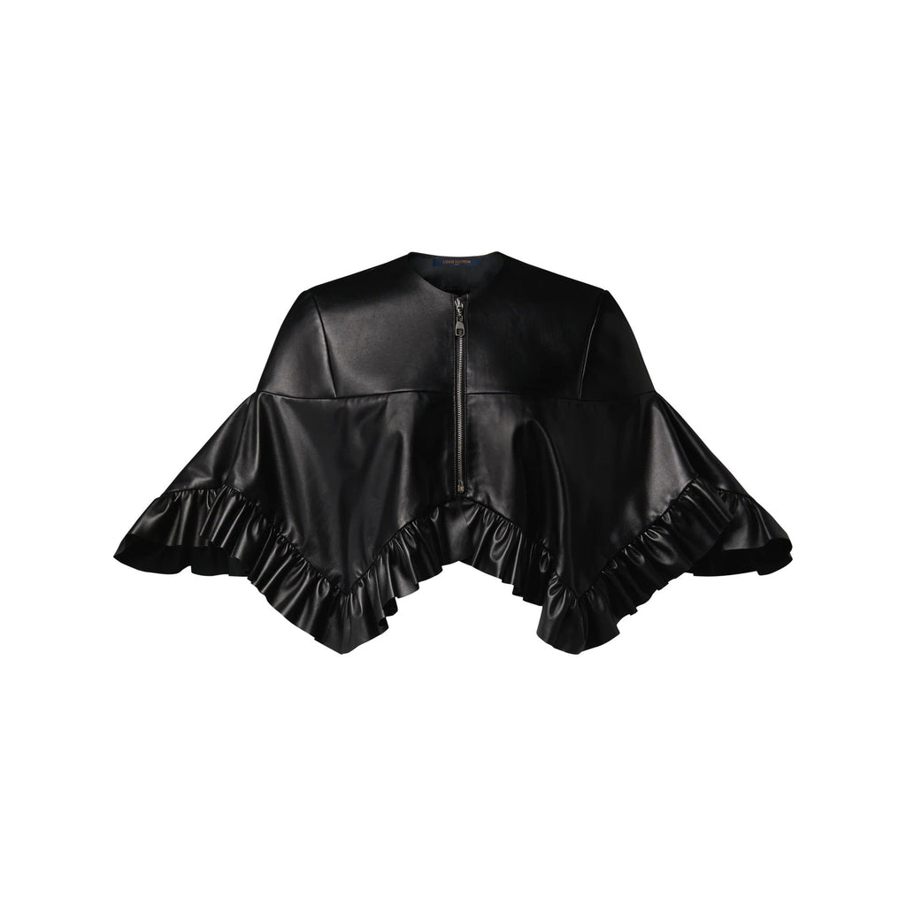Ruffle Hem Leather Cape