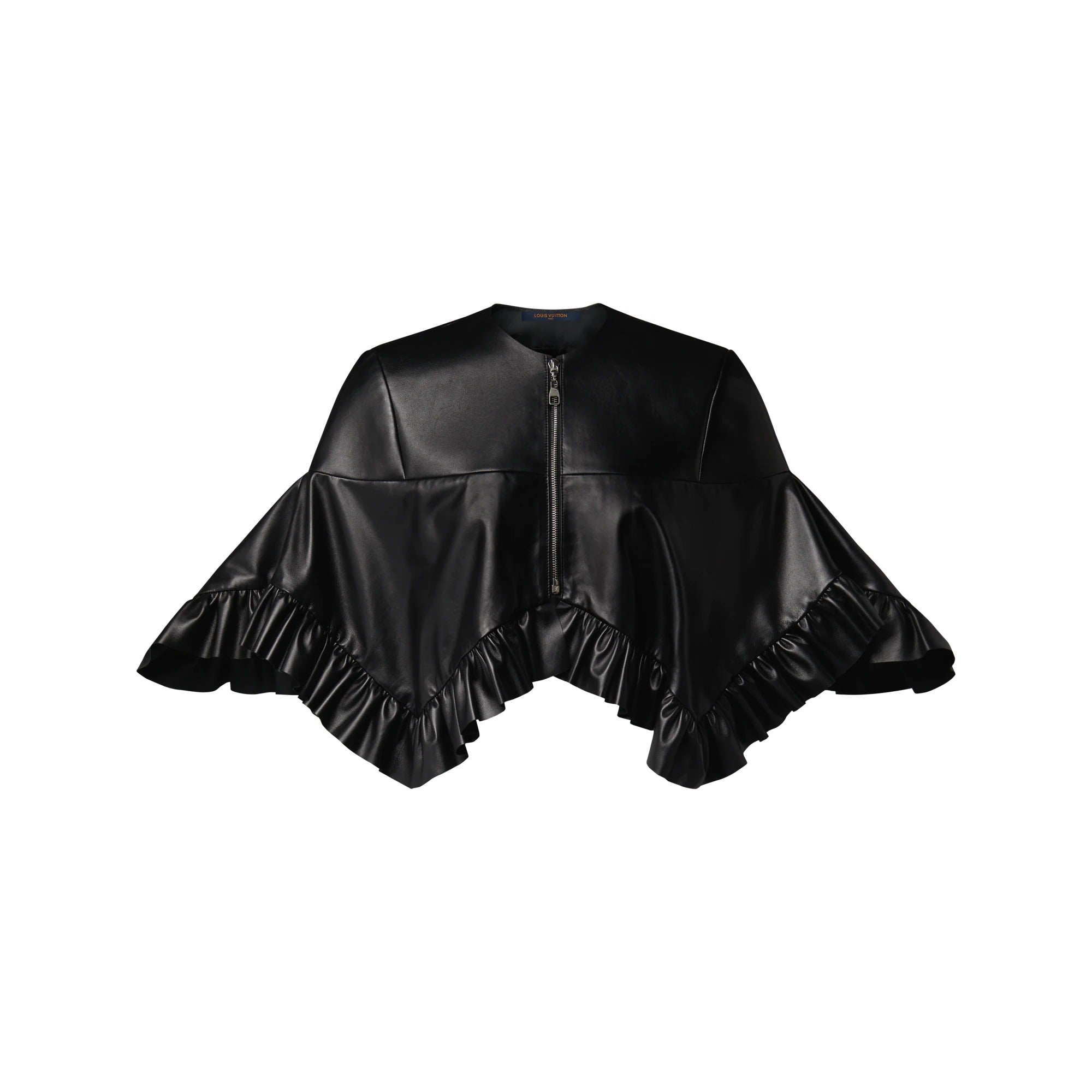 Ruffle Hem Leather Cape