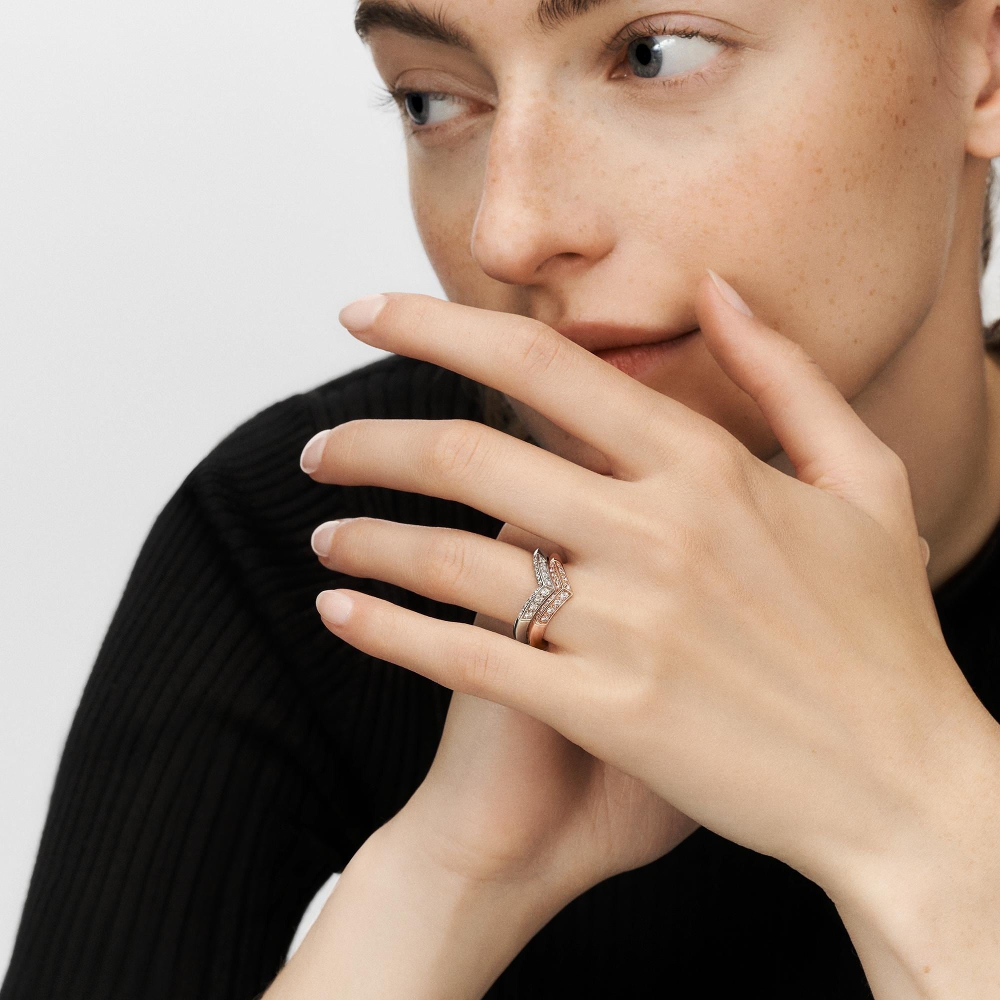 LV Diamonds Pavé V Ring, Pink Gold