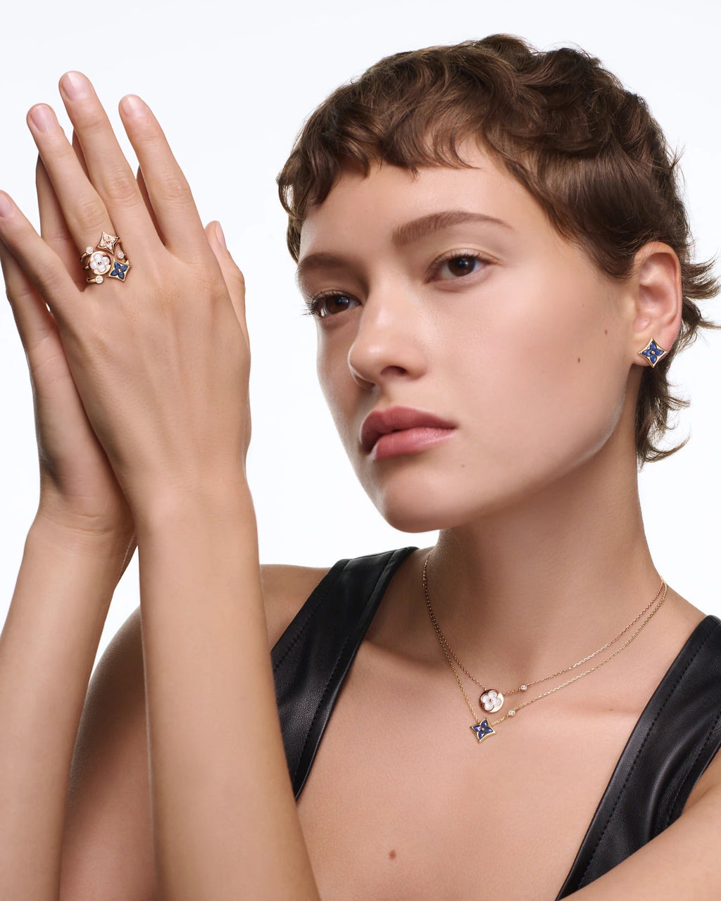 Color Blossom Mini Star Ring, Yellow Gold, Sodalite and Diamond
