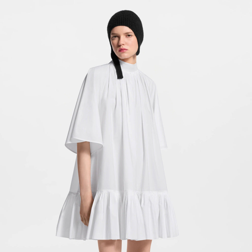 Pleat Detail Short-Sleeved Babydoll Dress