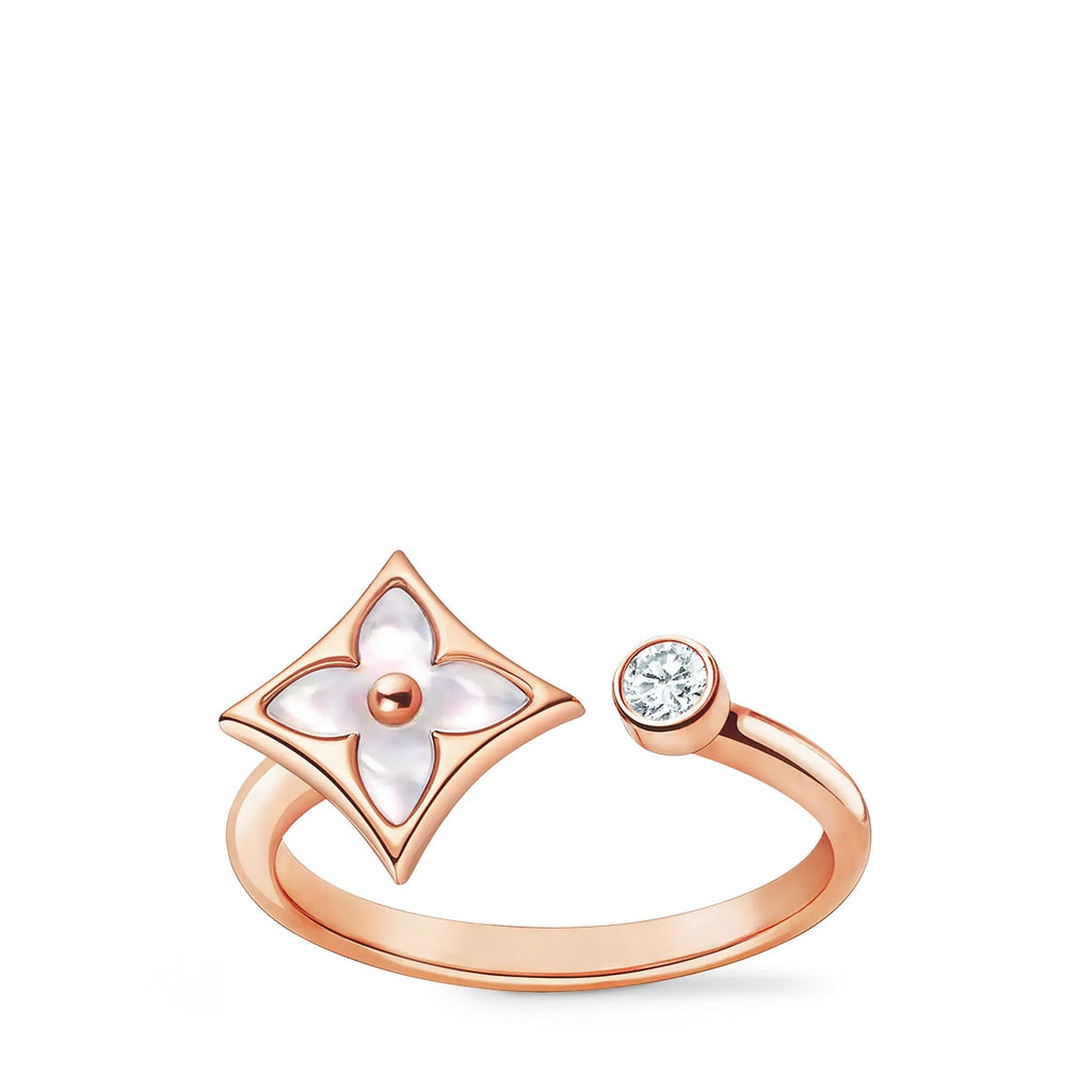 Color Blossom Mini Star Ring, Pink Gold, White Mother-of-Pearl and Diamond