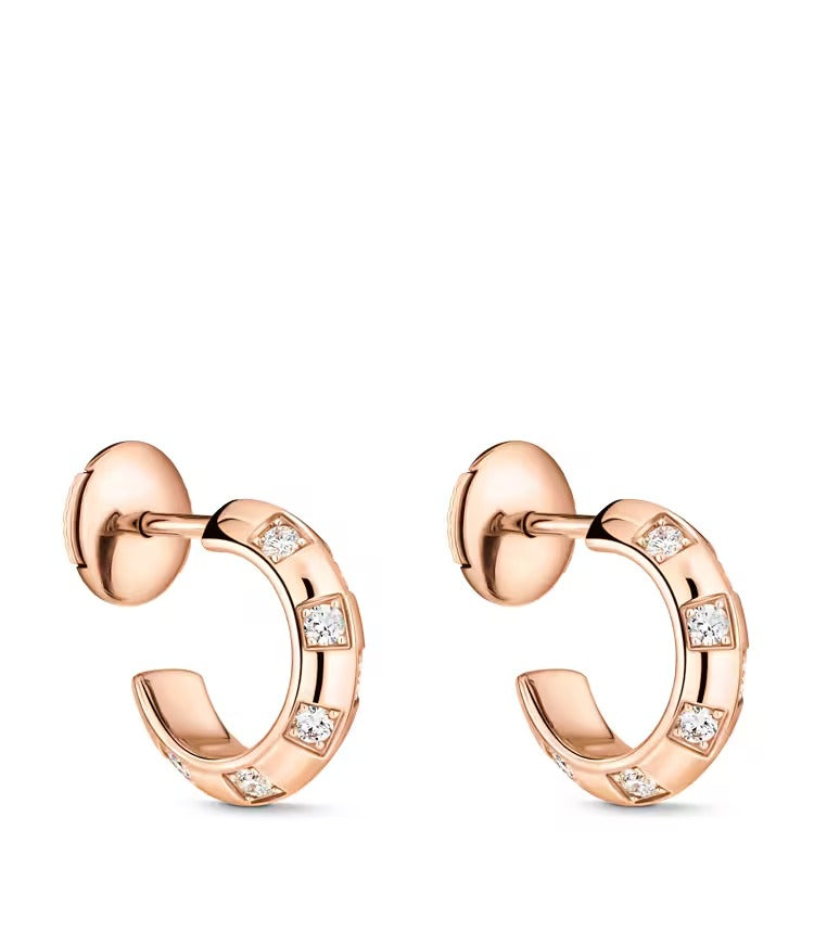 Le Damier de Louis Vuitton Small Hoops, Rose Gold and Diamonds