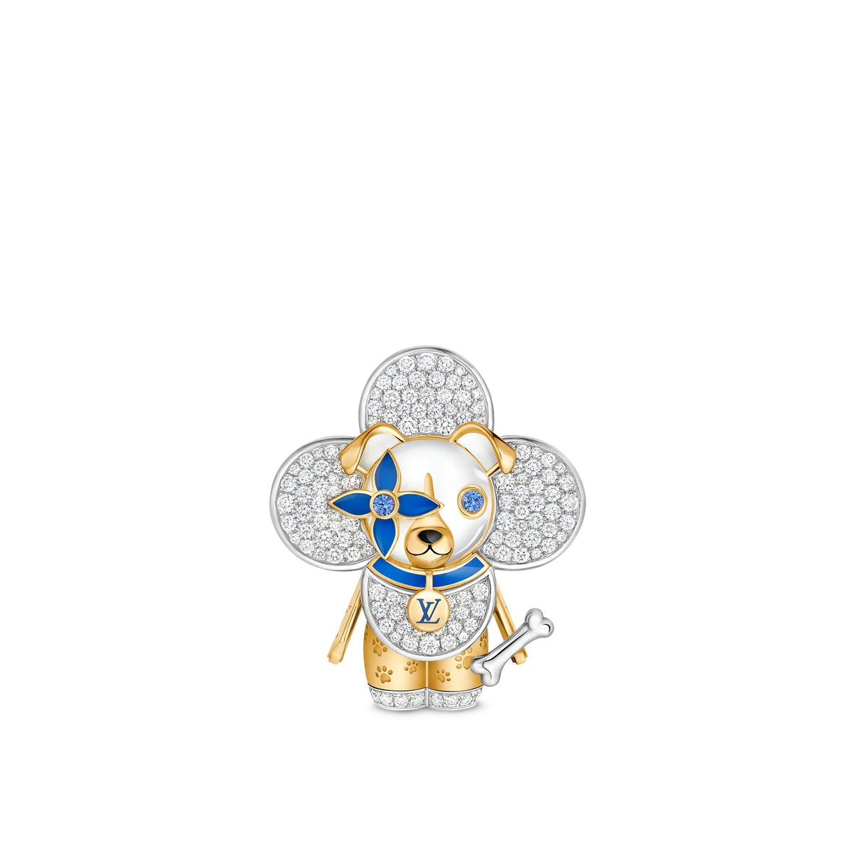 Vivienne Dog Pendant, Yellow Gold, White Gold, Lacquer, Diamonds & Colored Gemstones