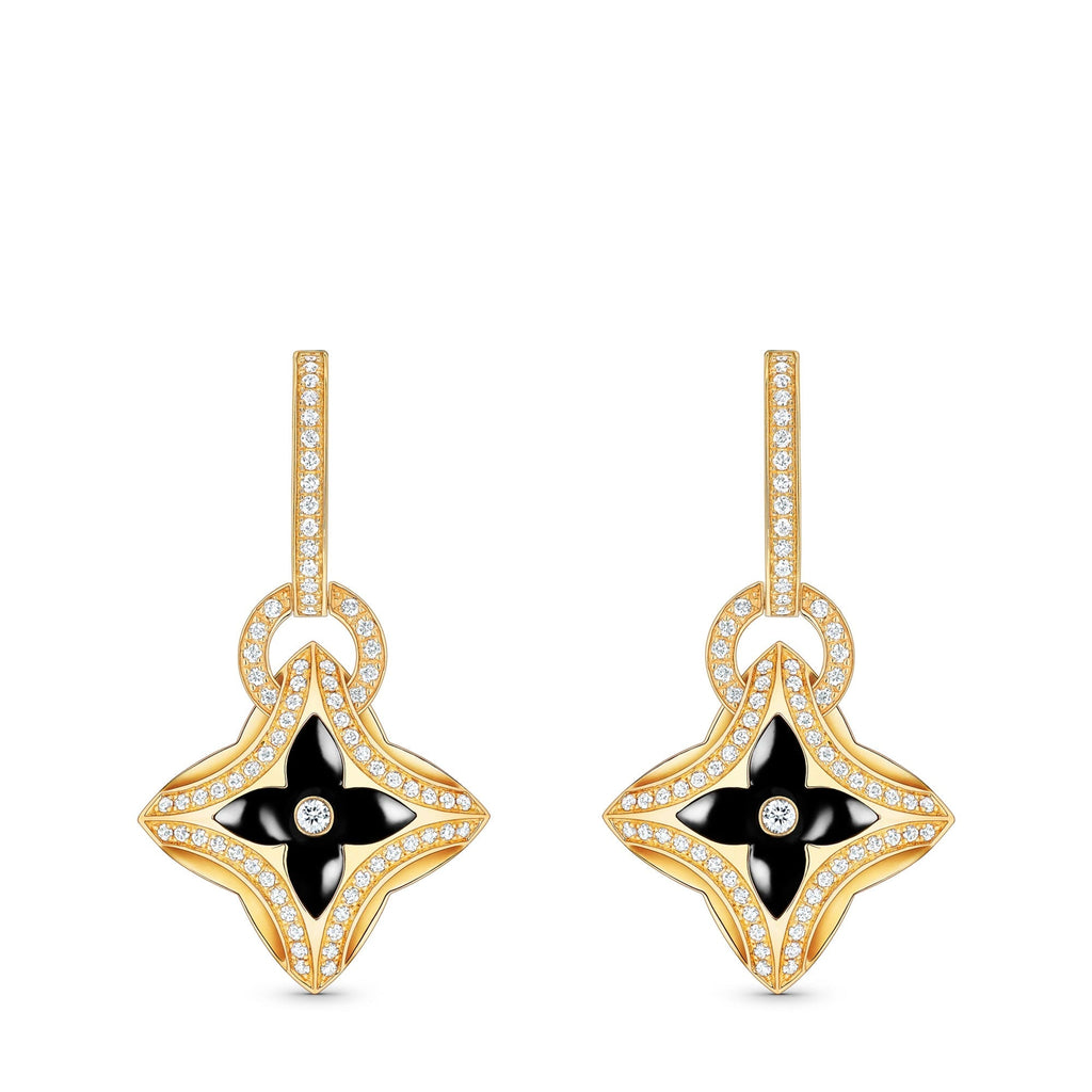 Ever Blossom Earrings, Yellow Gold, Onyx & Diamonds