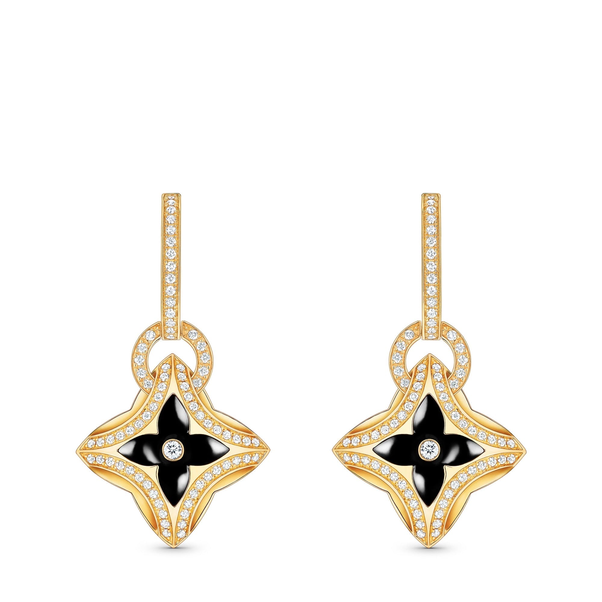 Ever Blossom Earrings, Yellow Gold, Onyx & Diamonds