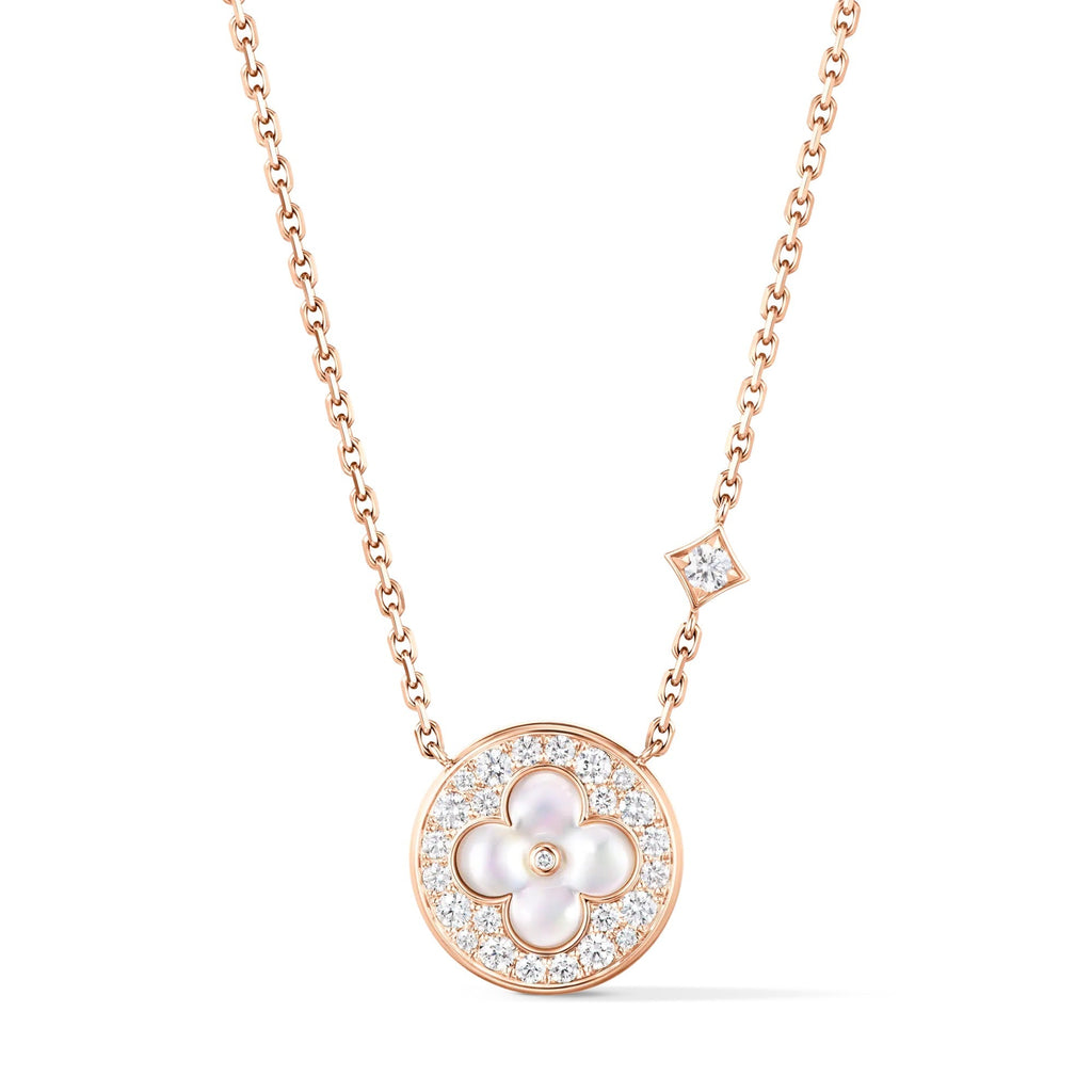 Color Blossom M Sun Pendant, Pink Gold, White Mother-of-Pearl and Diamonds