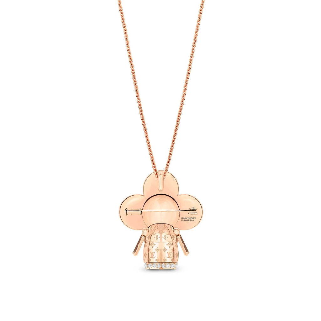 Vivienne Monogram Pendant, Pink Gold, Mother-Of-Pearl, Wood & Diamonds