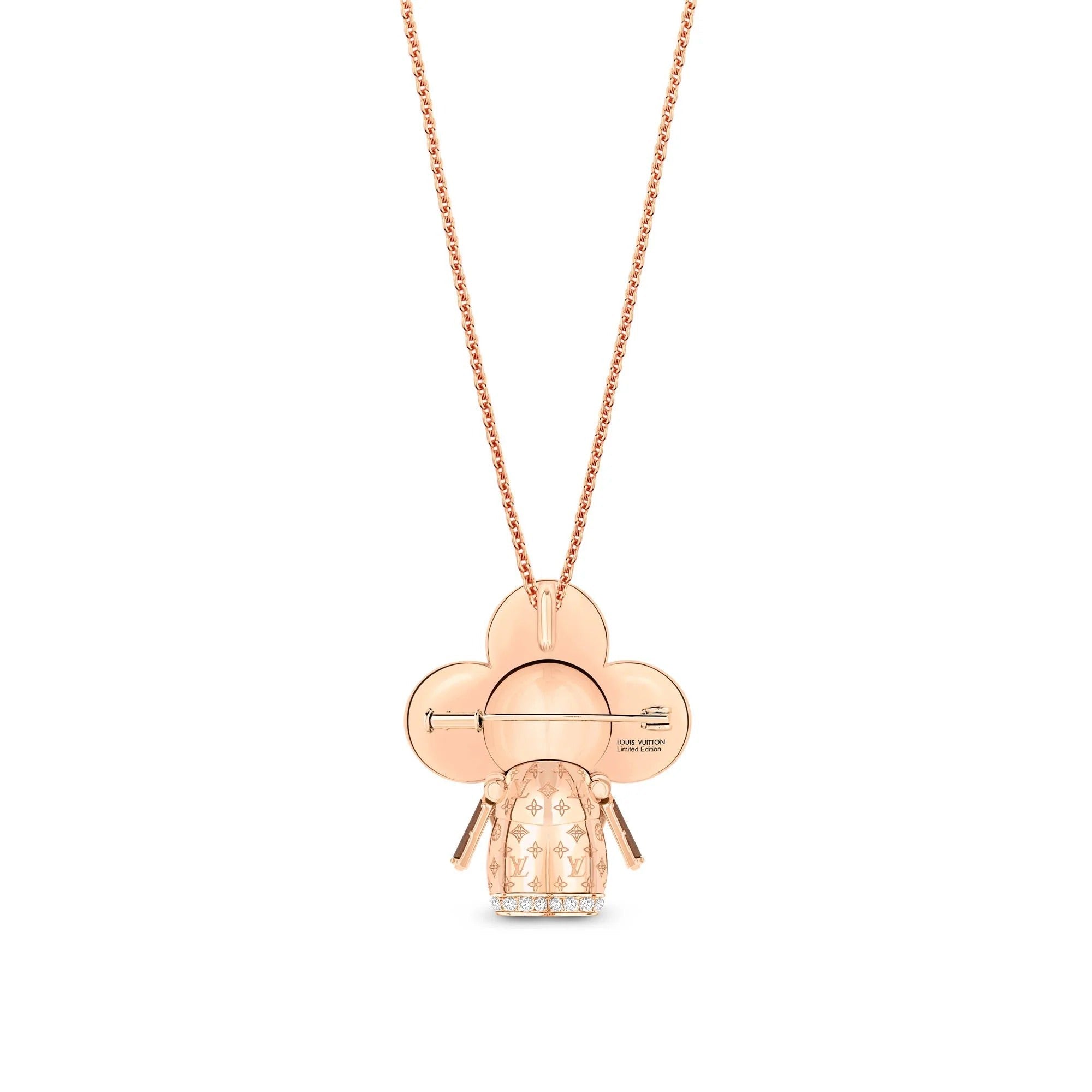 Vivienne Monogram Pendant, Pink Gold, Mother-Of-Pearl, Wood & Diamonds