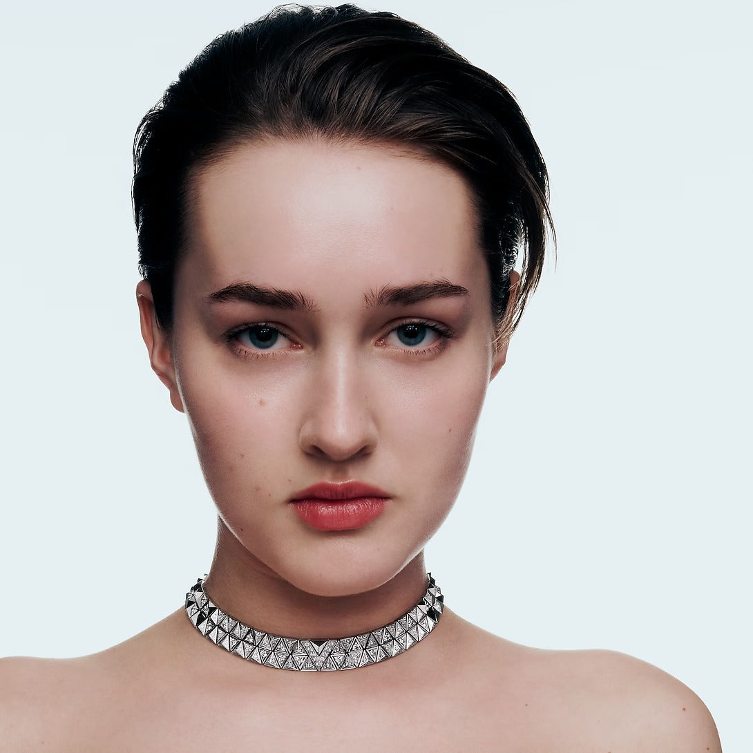 Pure V Two-Row Necklace, White Gold and Diamonds