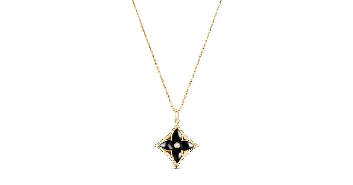 Color Blossom XL Star Medallion, Yellow Gold, Onyx and Diamond