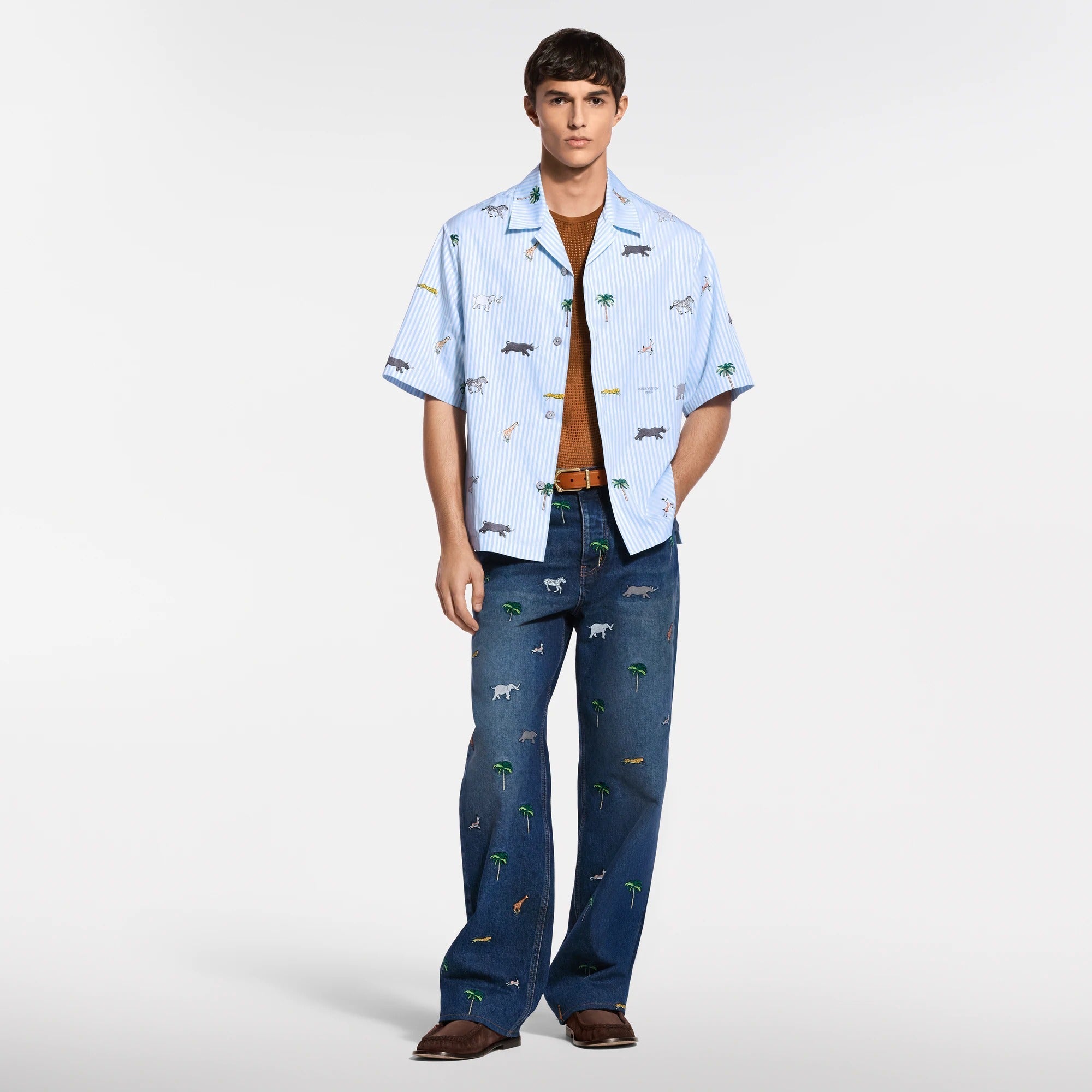 LV x The Darjeeling Limited Embroidered Striped Short-Sleeved Shirt