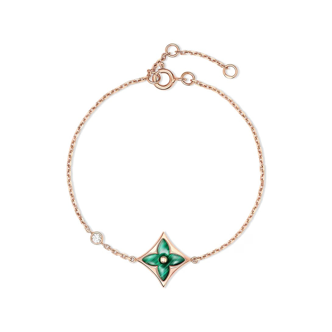 Color Blossom BB Star Bracelet, Pink Gold, Malachite and Diamond