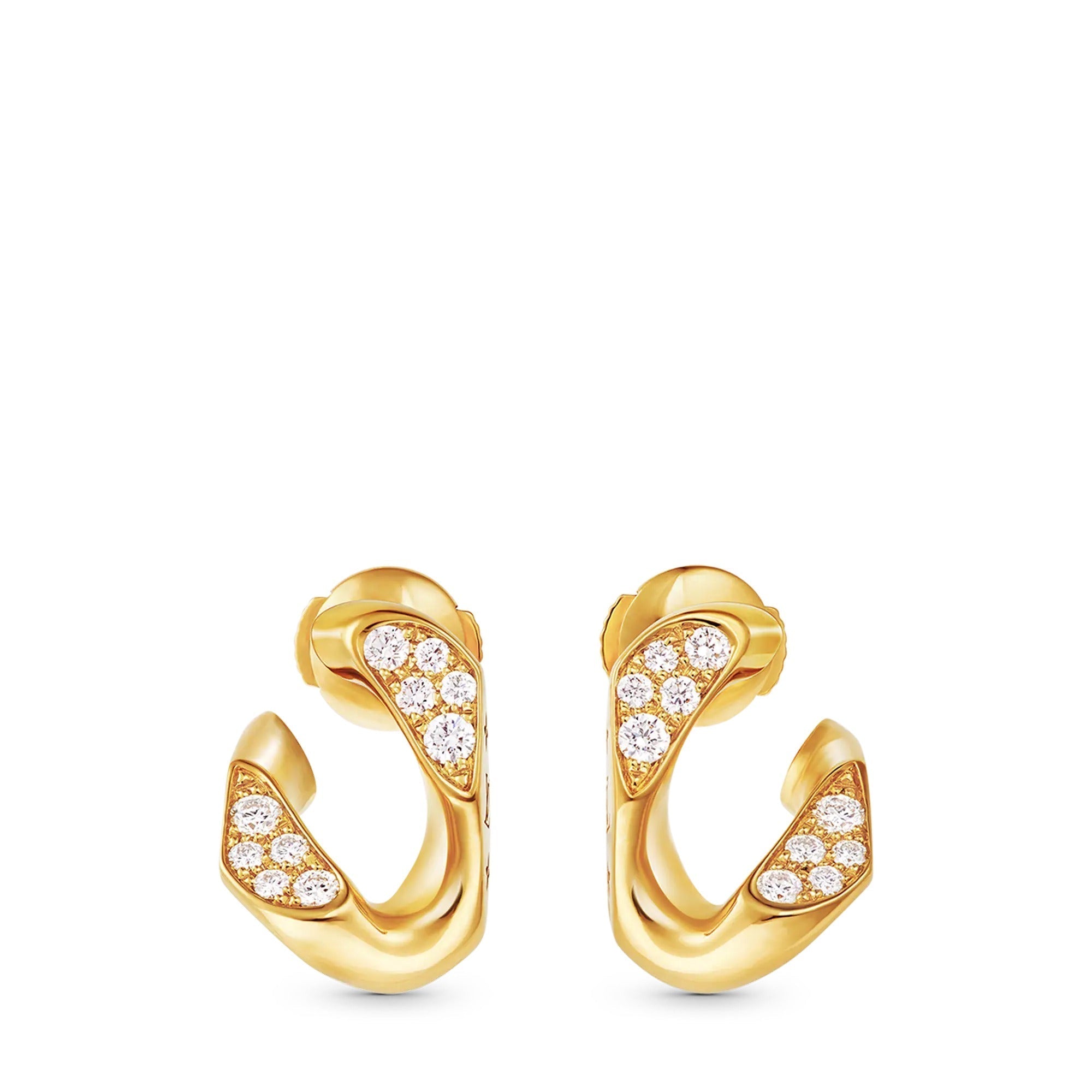 Cuban Chain Earrings, Yellow Gold and Diamonds