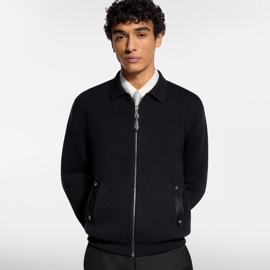 Knit Blouson With Leather Details