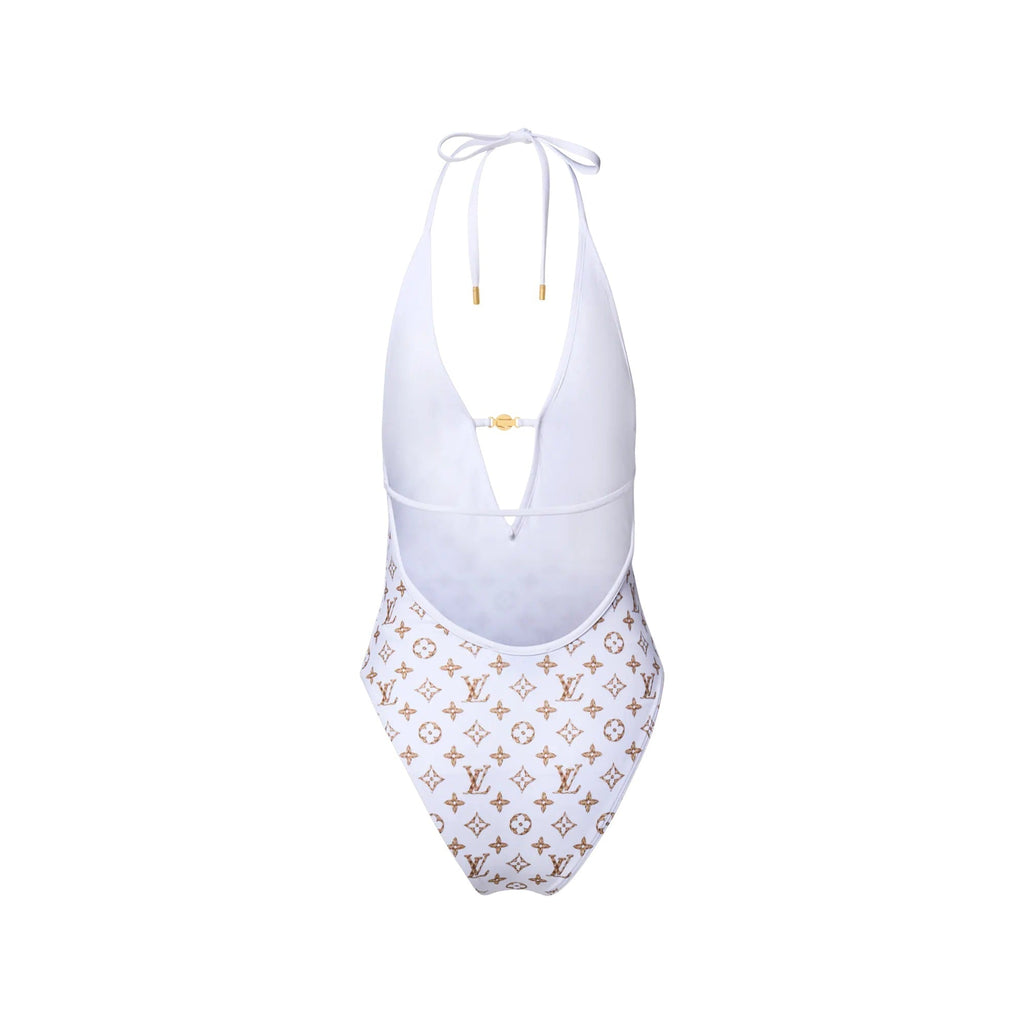 Woven Monogram Print Swimsuit