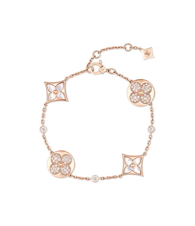 Color Blossom BB Star and Sun Multi-Motif Bracelet, Pink Gold, White Mother-of-Pearl and Diamonds