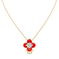 Vivienne pendant, 3 golds, red lacquer & diamonds