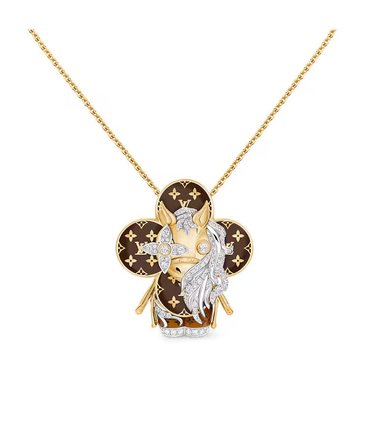 Vivienne Horse Pendant, Yellow Gold, White Gold, Lacquer & Diamonds
