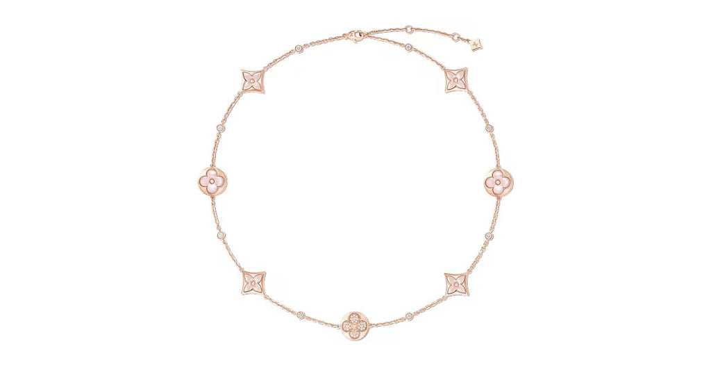 Color Blossom BB Multi-Motif Short Necklace, Pink Gold, Pink Mother-of-Pearl and Diamonds