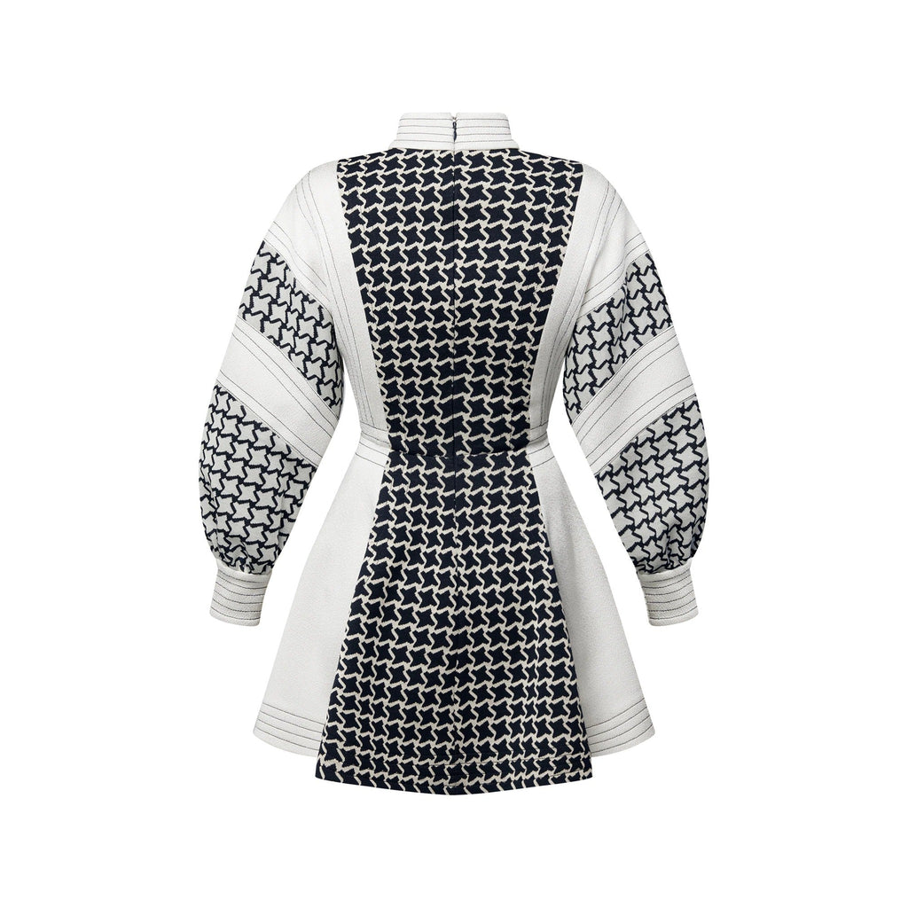 Honeycomb Jacquard Balloon Sleeve Dress