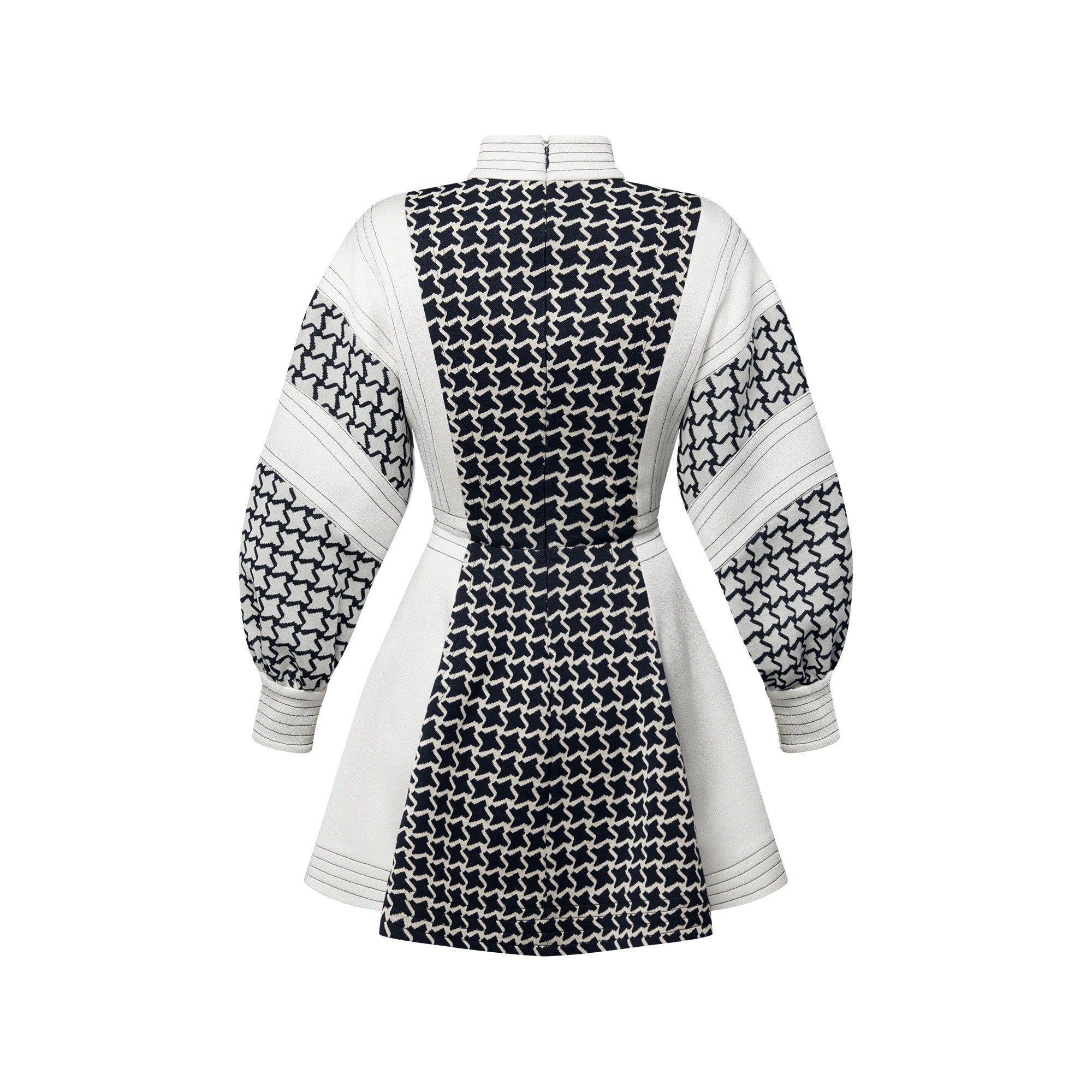Honeycomb Jacquard Balloon Sleeve Dress