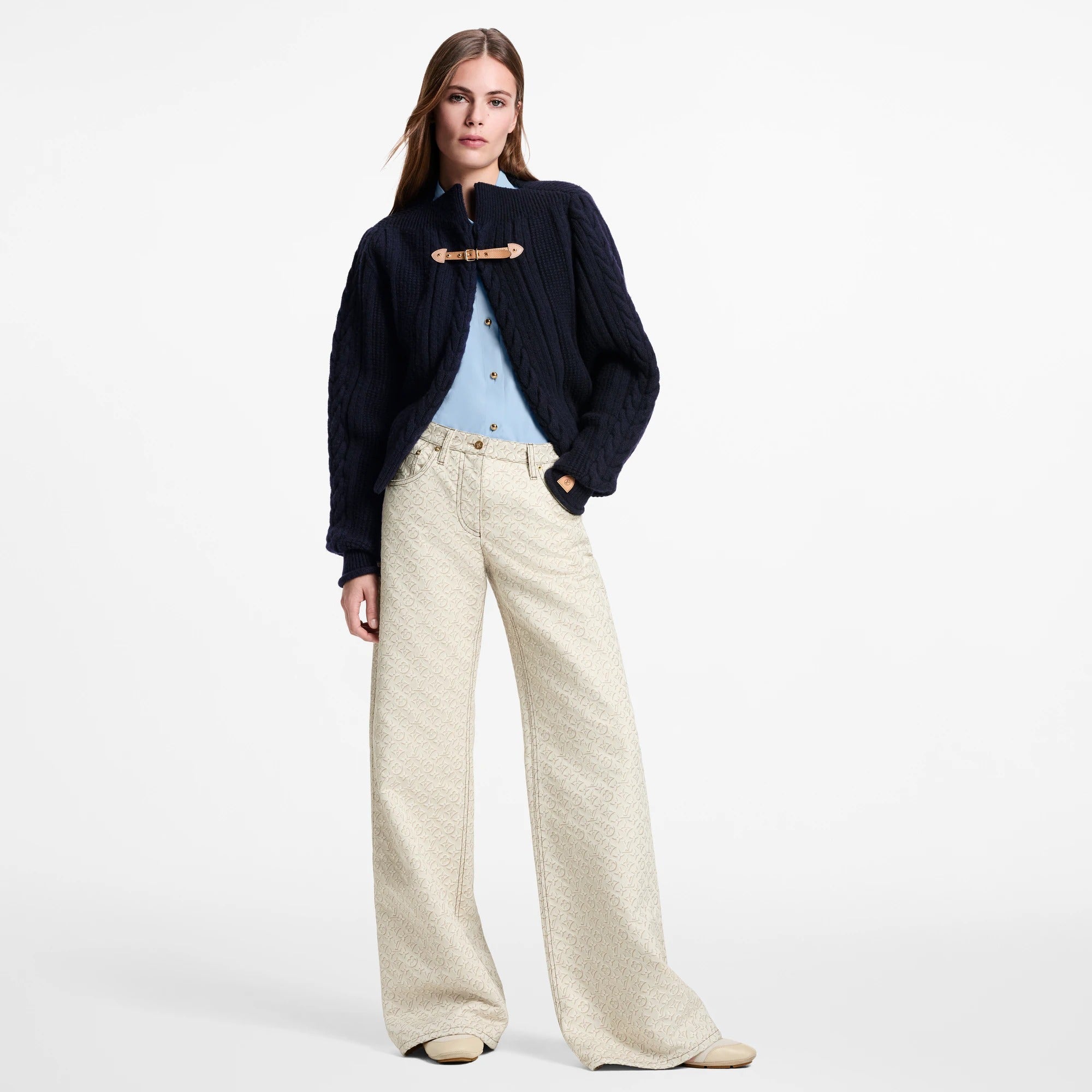 Strap Front Cable-Knit Cardigan