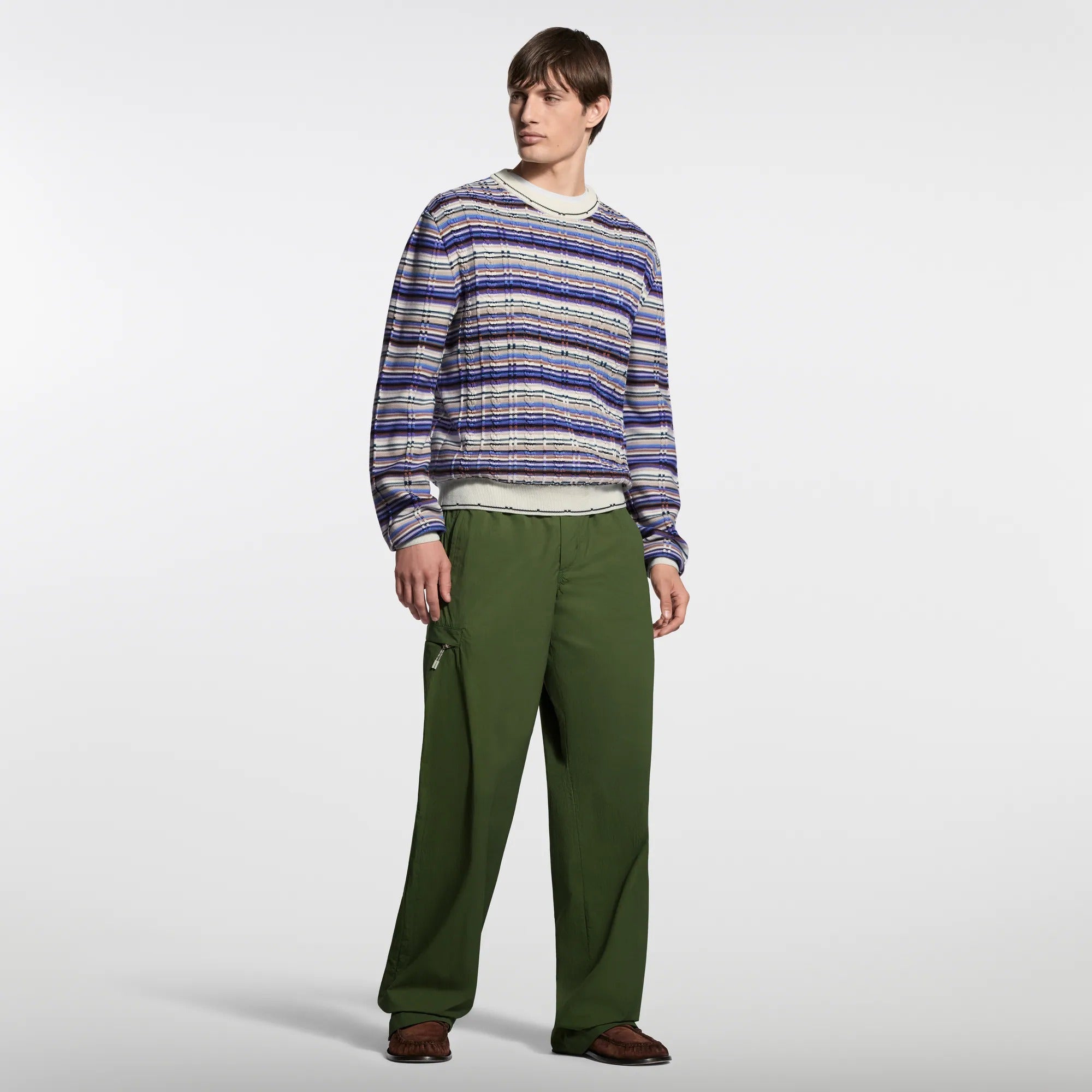 Striped Cable-Knit Crewneck