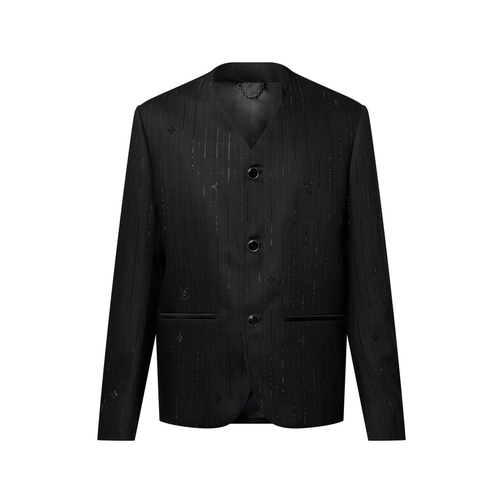 Embellished Pinstripe V-Neck Jacket