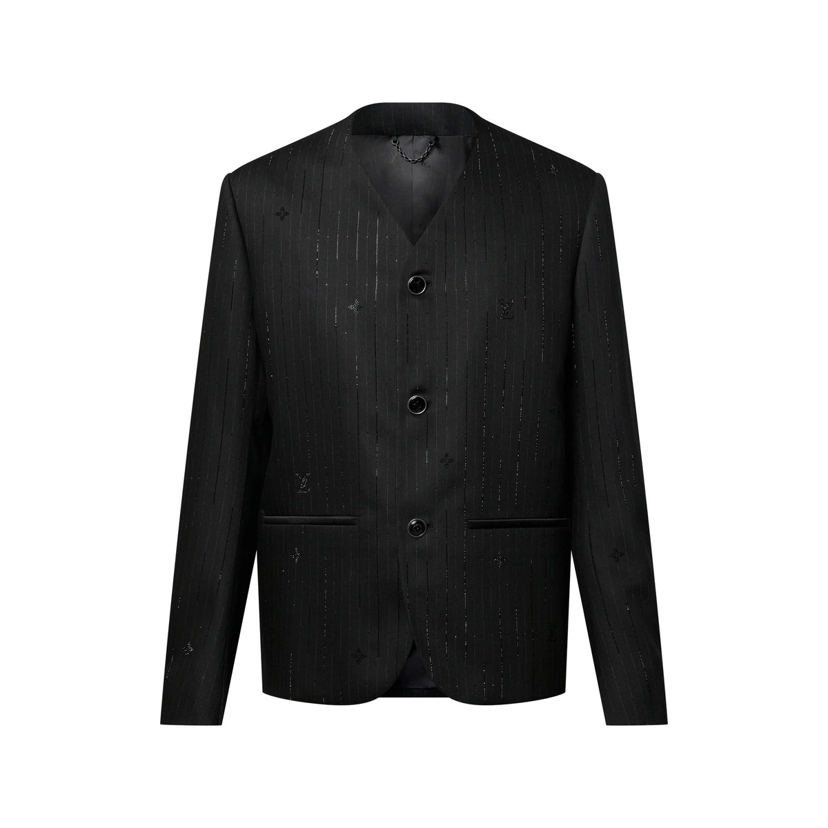 Embellished Pinstripe V-Neck Jacket