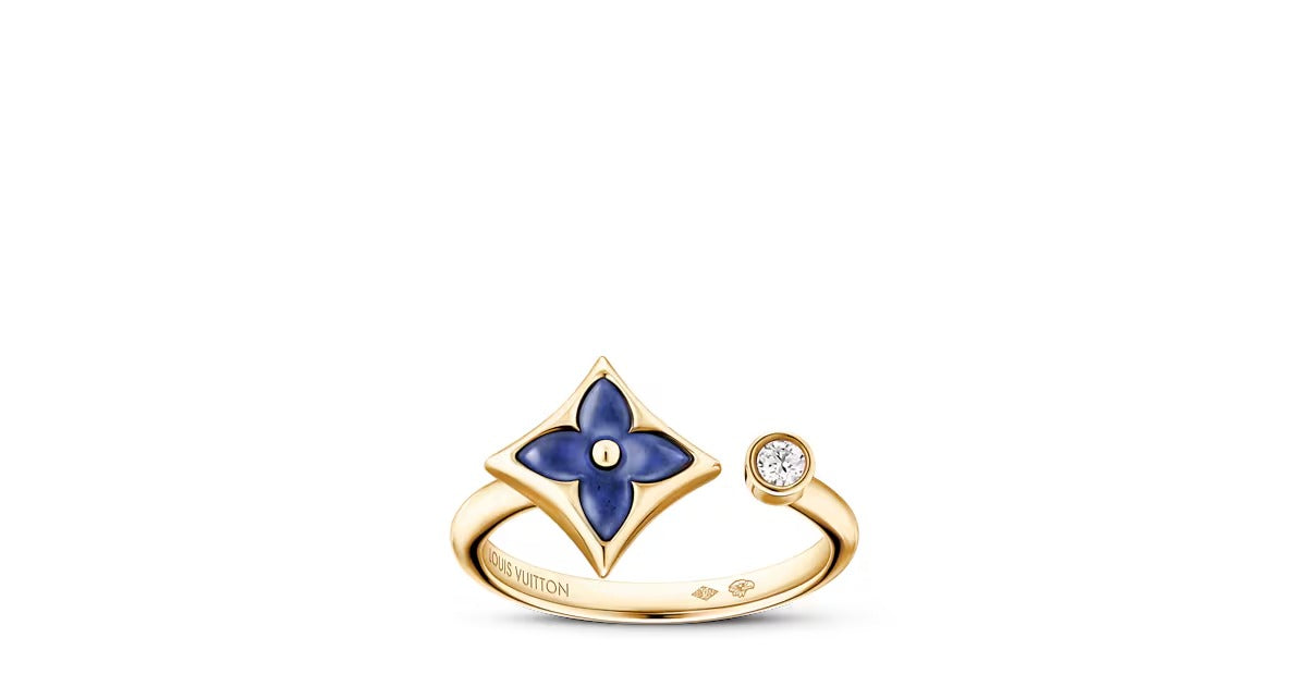 Color Blossom Mini Star Ring, Yellow Gold, Sodalite and Diamond