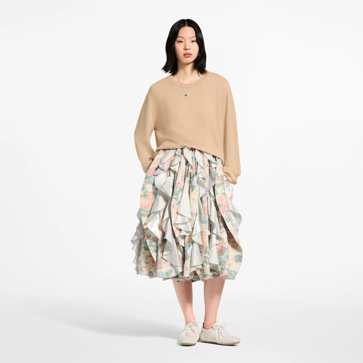 Ruffle Insert Floral Canvas Skirt