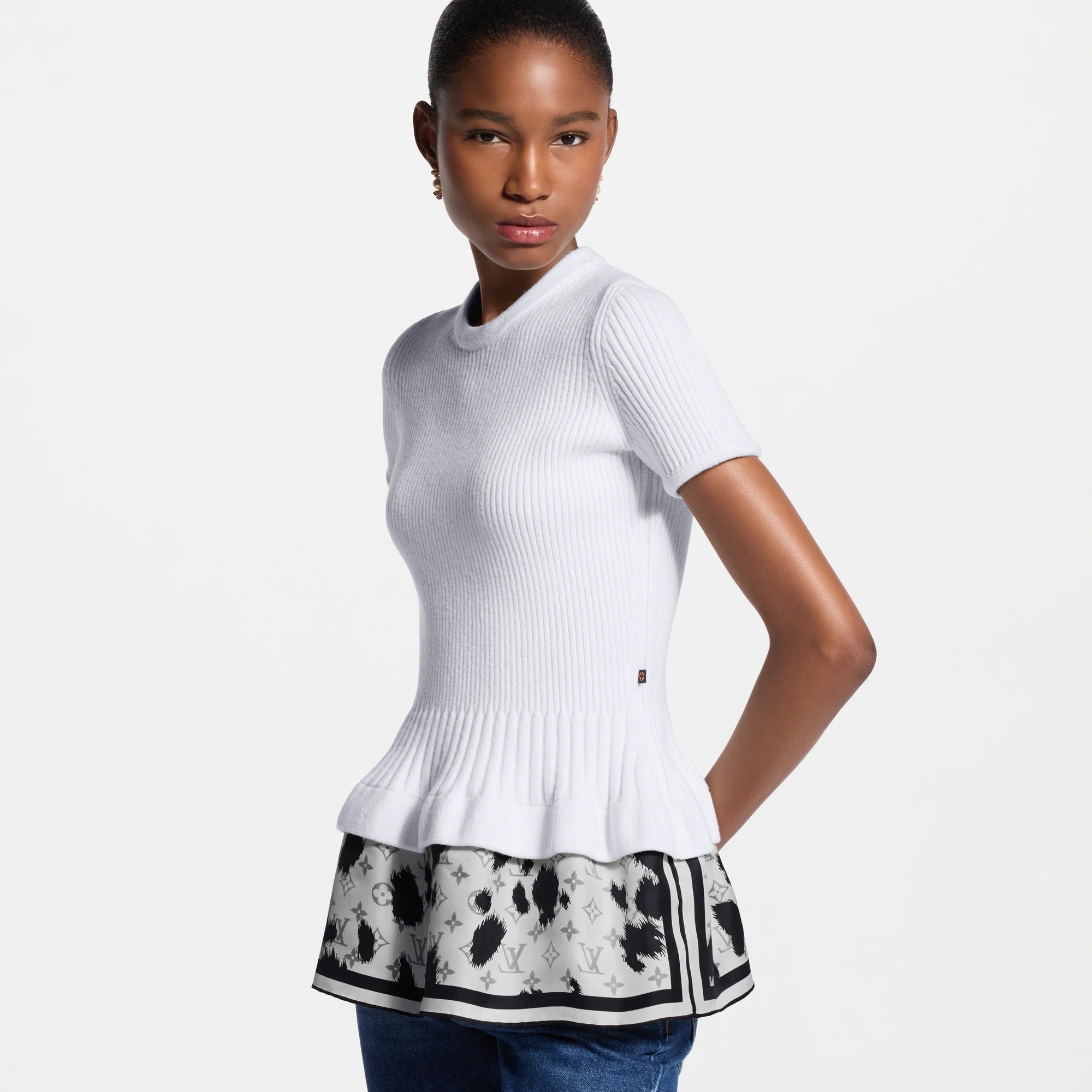 Cow Print Insert Knit Top