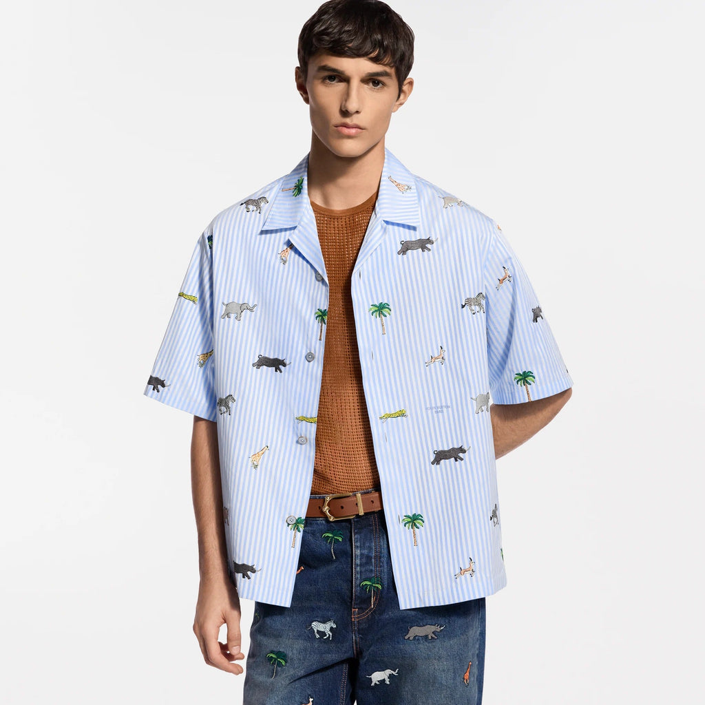 LV x The Darjeeling Limited Embroidered Striped Short-Sleeved Shirt