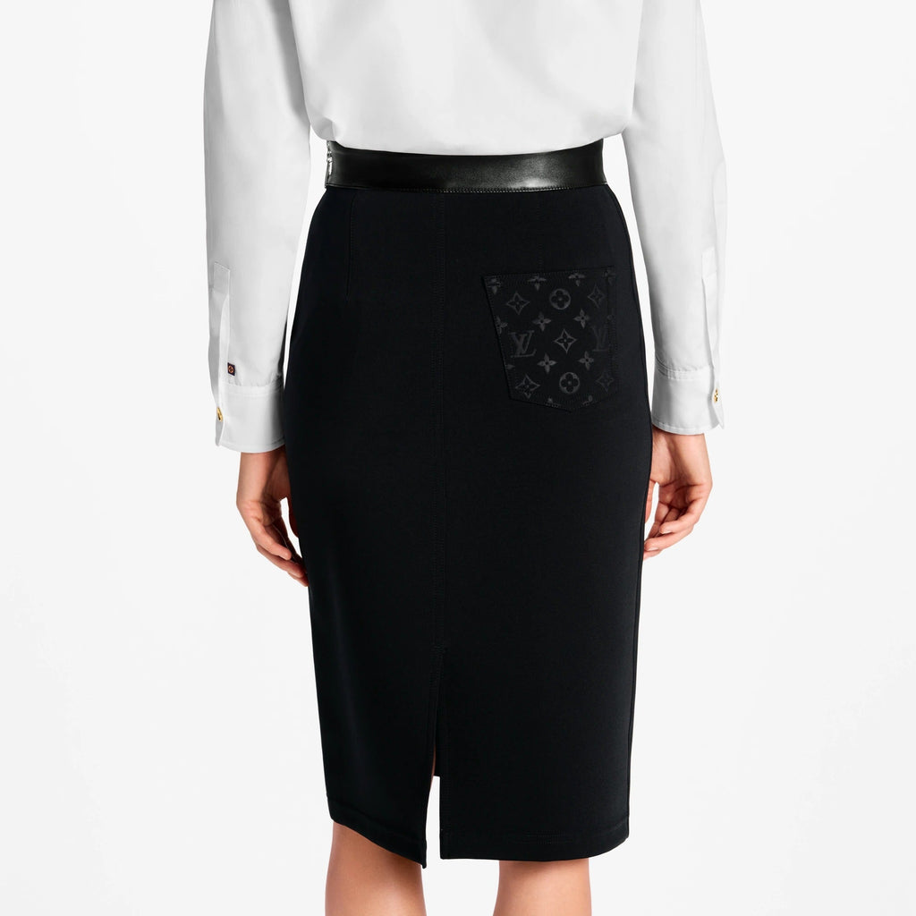 Leather Accent Technical Jersey Skirt
