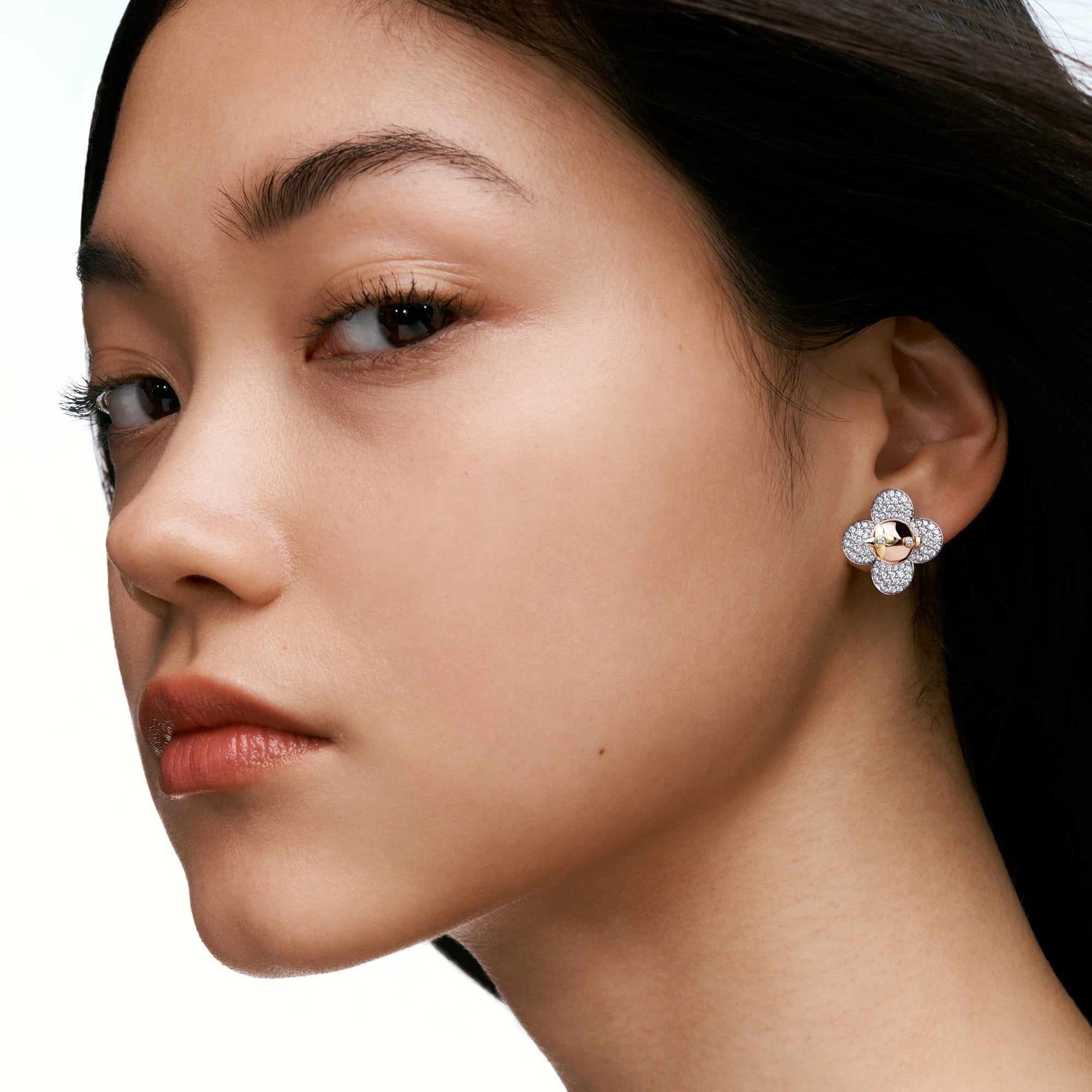 Vivienne Earrings, 3 Golds and Diamonds