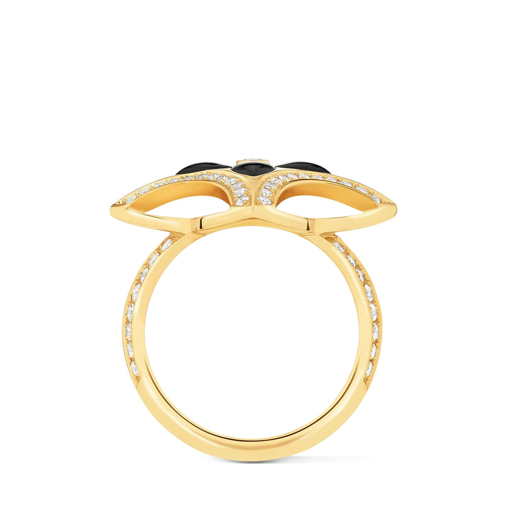 Ever Blossom Ring, Yellow Gold, Onyx & Diamonds