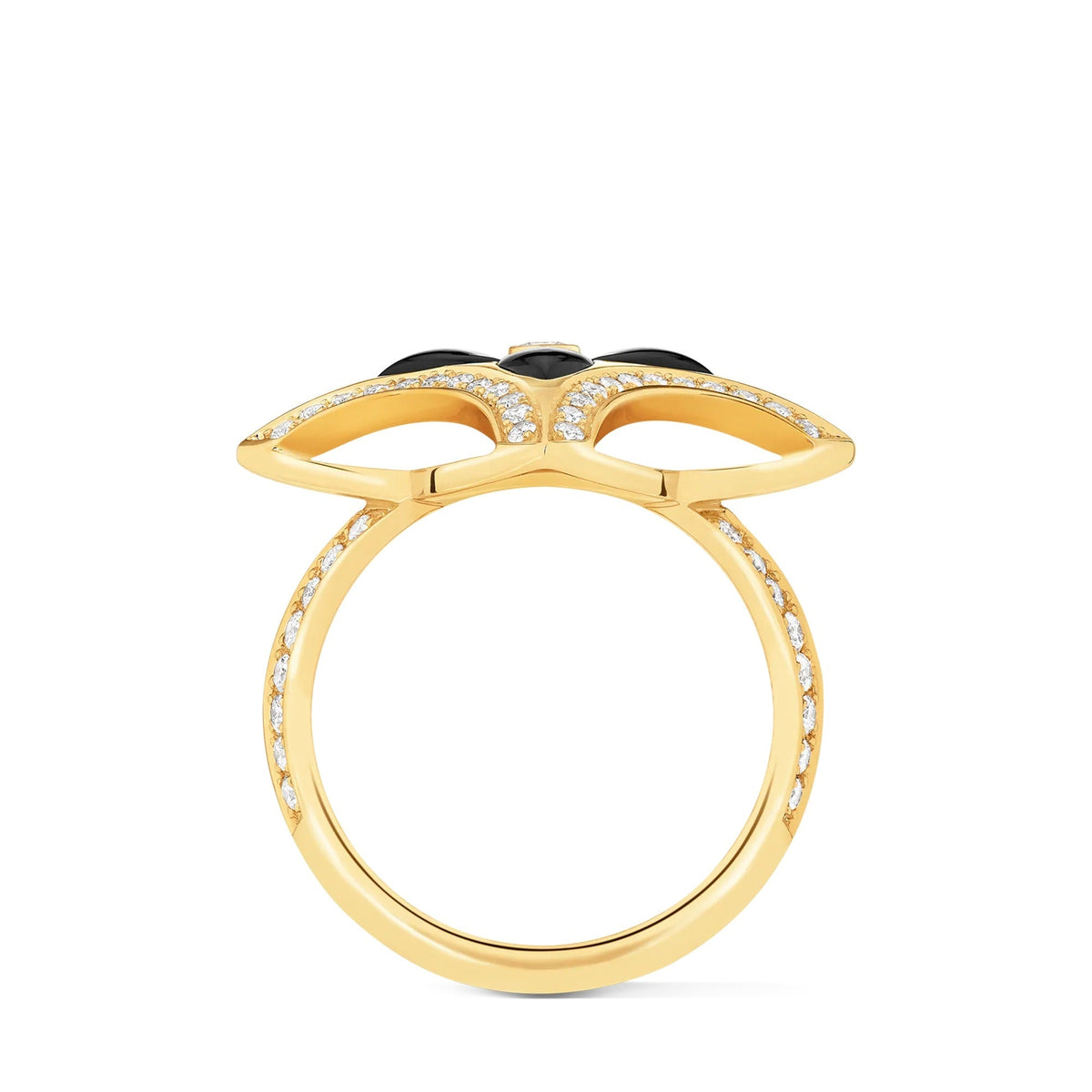 Ever Blossom Ring, Yellow Gold, Onyx & Diamonds