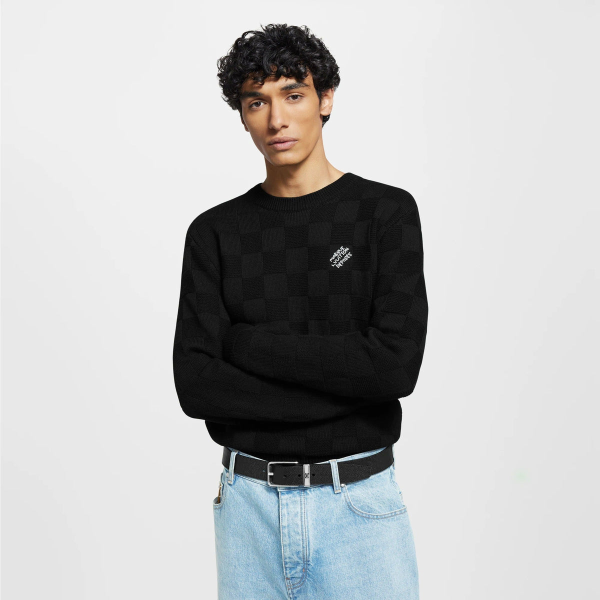 Embellished Wool Damier Pullover