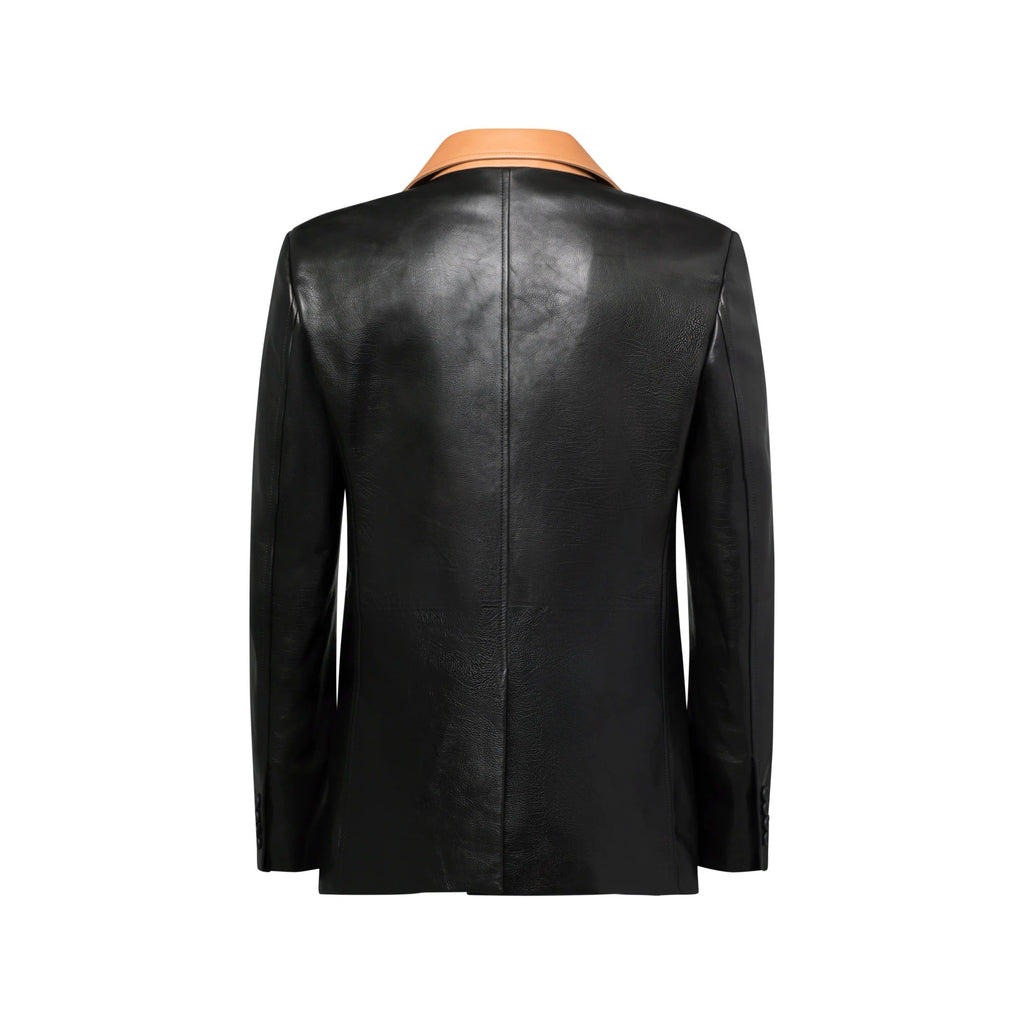 Tailored Leather Jacket With Contrasting Collar