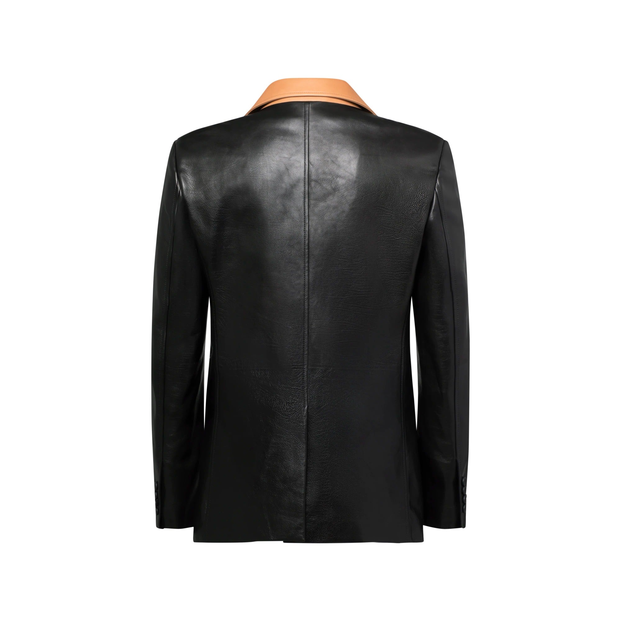 Tailored Leather Jacket With Contrasting Collar
